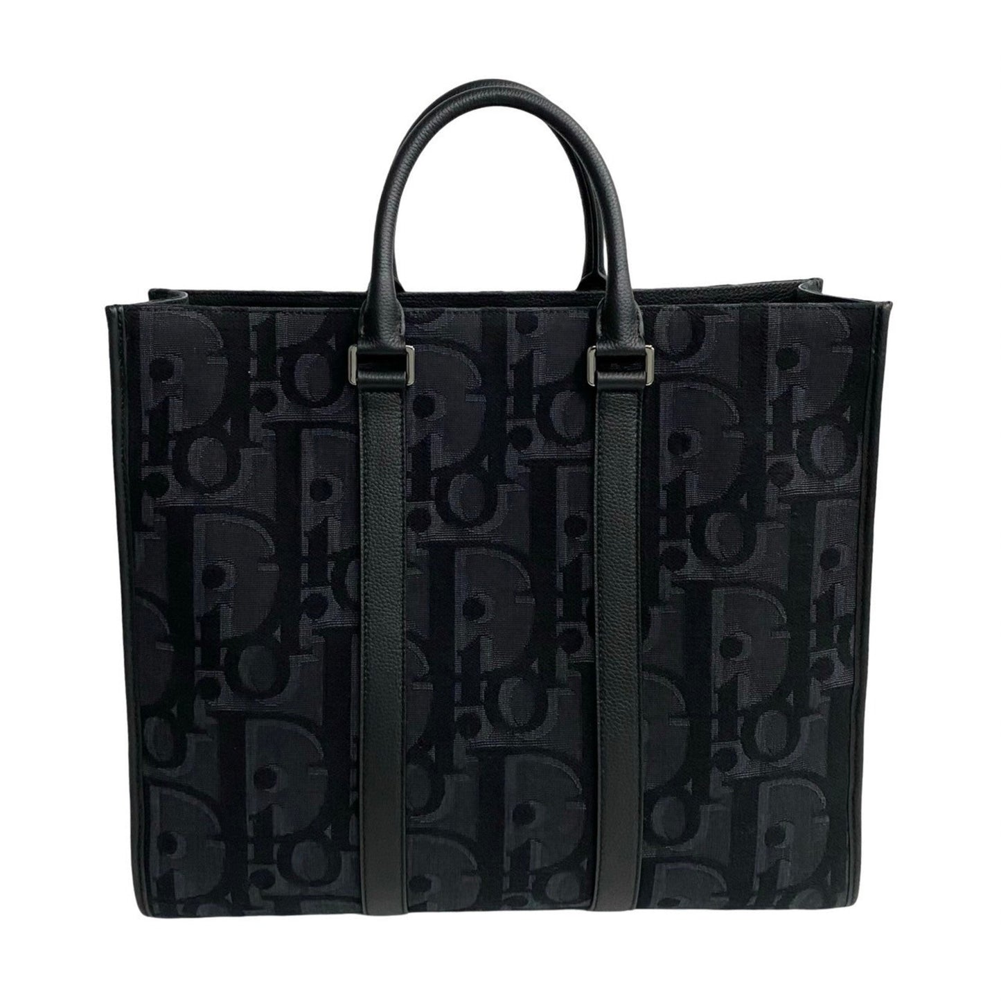 Christian Dior Black Leather Canvas Tote Bag ()