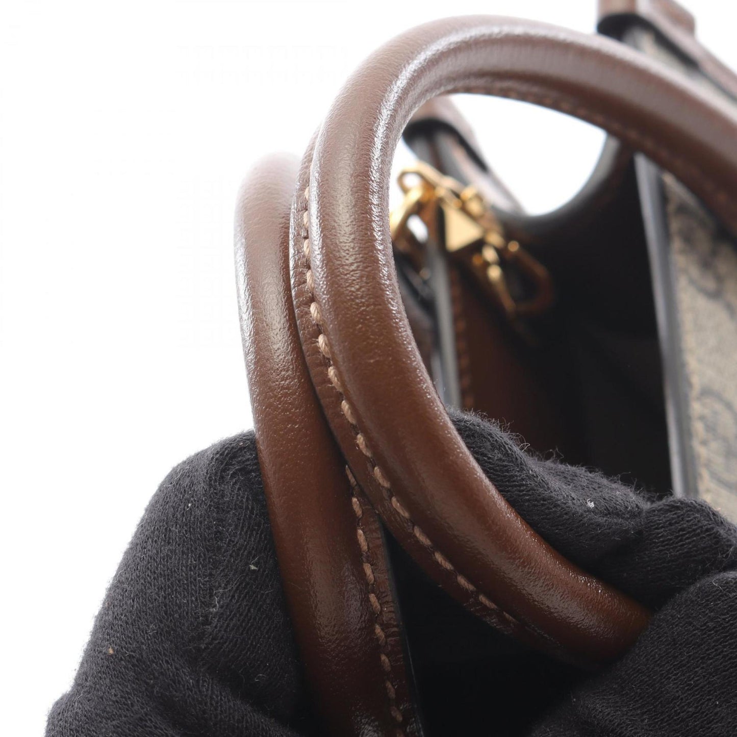 Gucci Beige Brown Coated Canvas Leather Handbag ( )