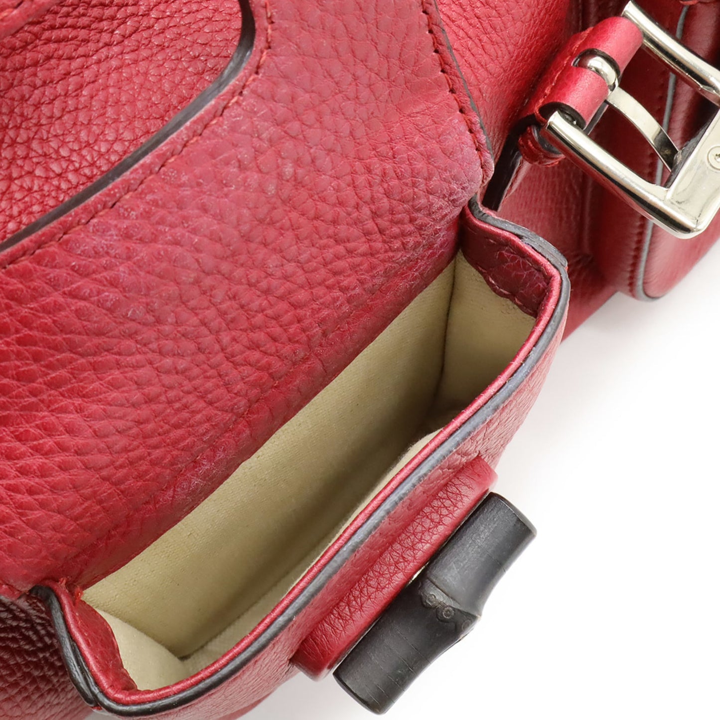 Gucci Red Color Bamboo Leather Backpack Shoulder Bag ( )