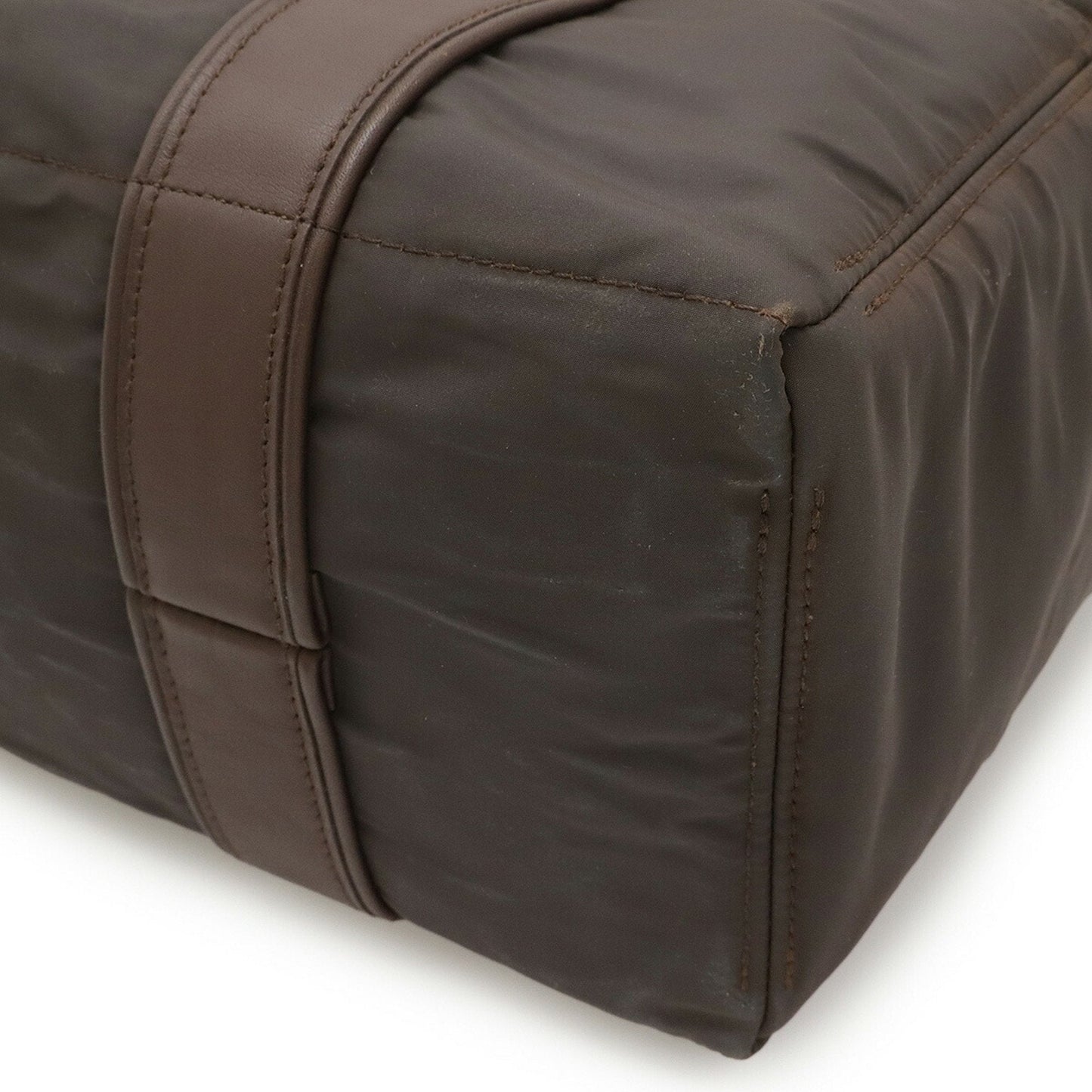 Hermes Brown Nylon Leather Handbag Tote Bag ( )