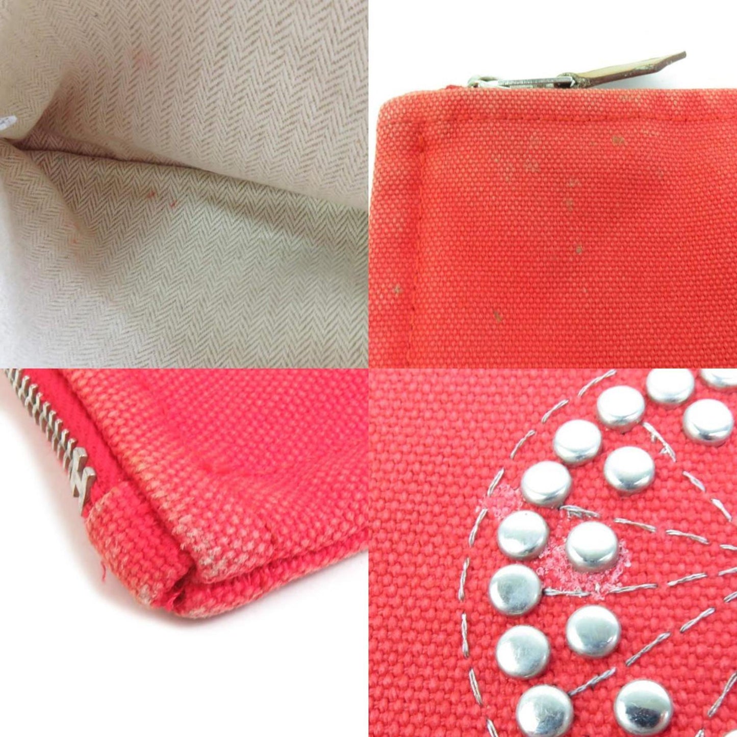 Hermes Red Color Silver Cotton Metal Pouch ( )