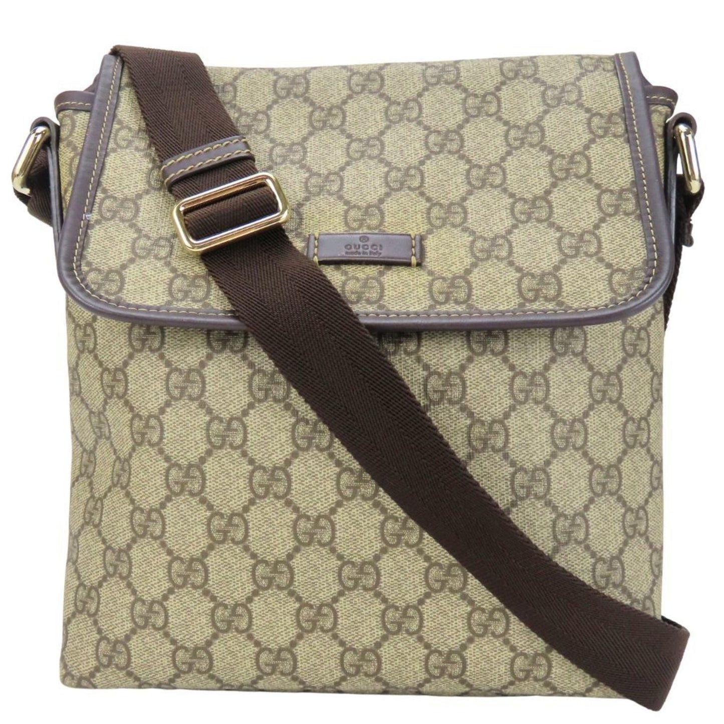 Gucci Beige Dark Brown Gg Supreme Leather Shoulder Bag ( )