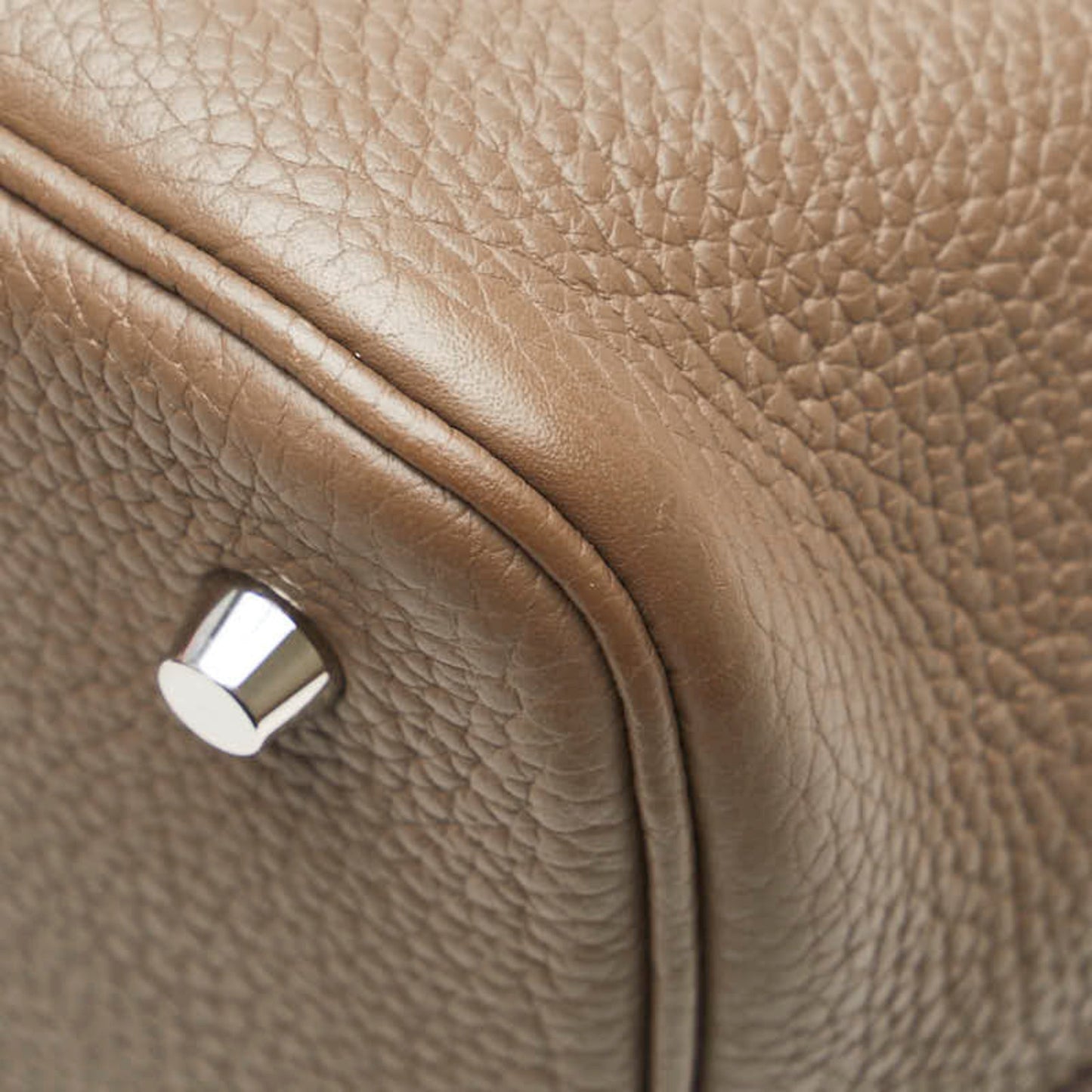 Hermes Picotin Brown Etoupe Gray Taurillon Clemence Leather Handbag ( )
