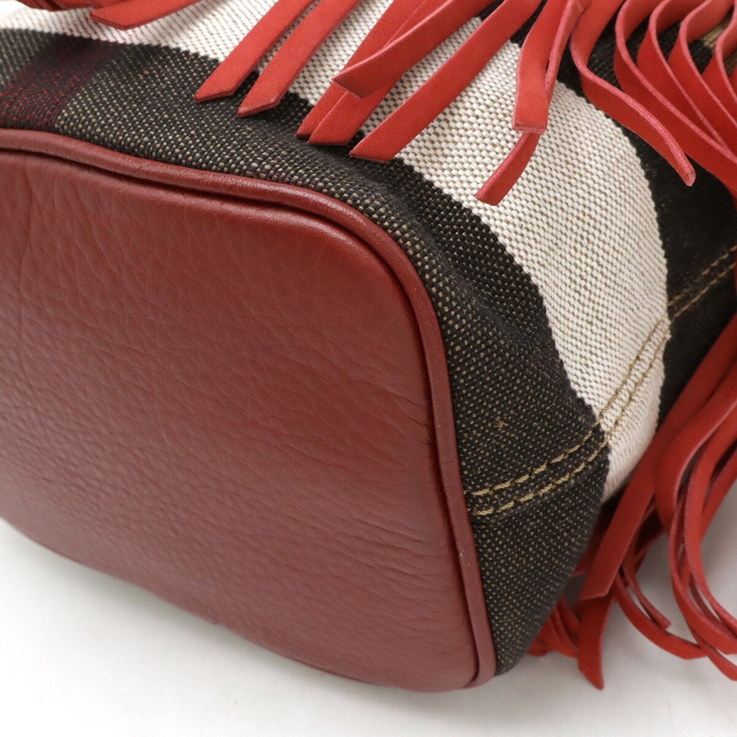 Burberry Brown Red Color Suede Canvas Leather Shoulder Bag ( )
