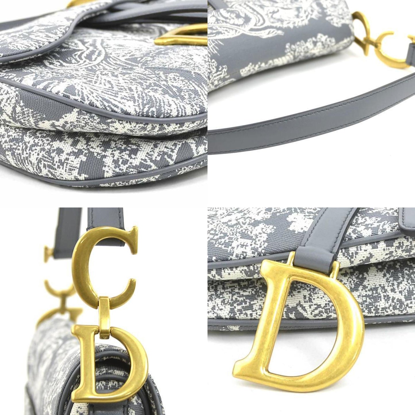 Christian Dior Gray Off-White Canvas Leather Shoulder Bag ()