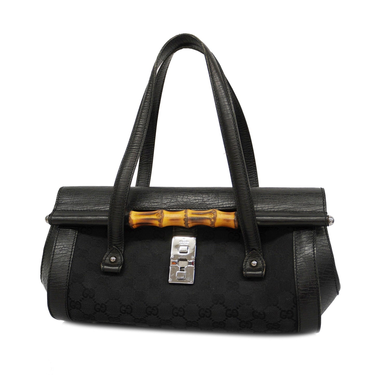 GUCCI Auth Bamboo Handbag 111713 Women's GG Canvas Handbag Black