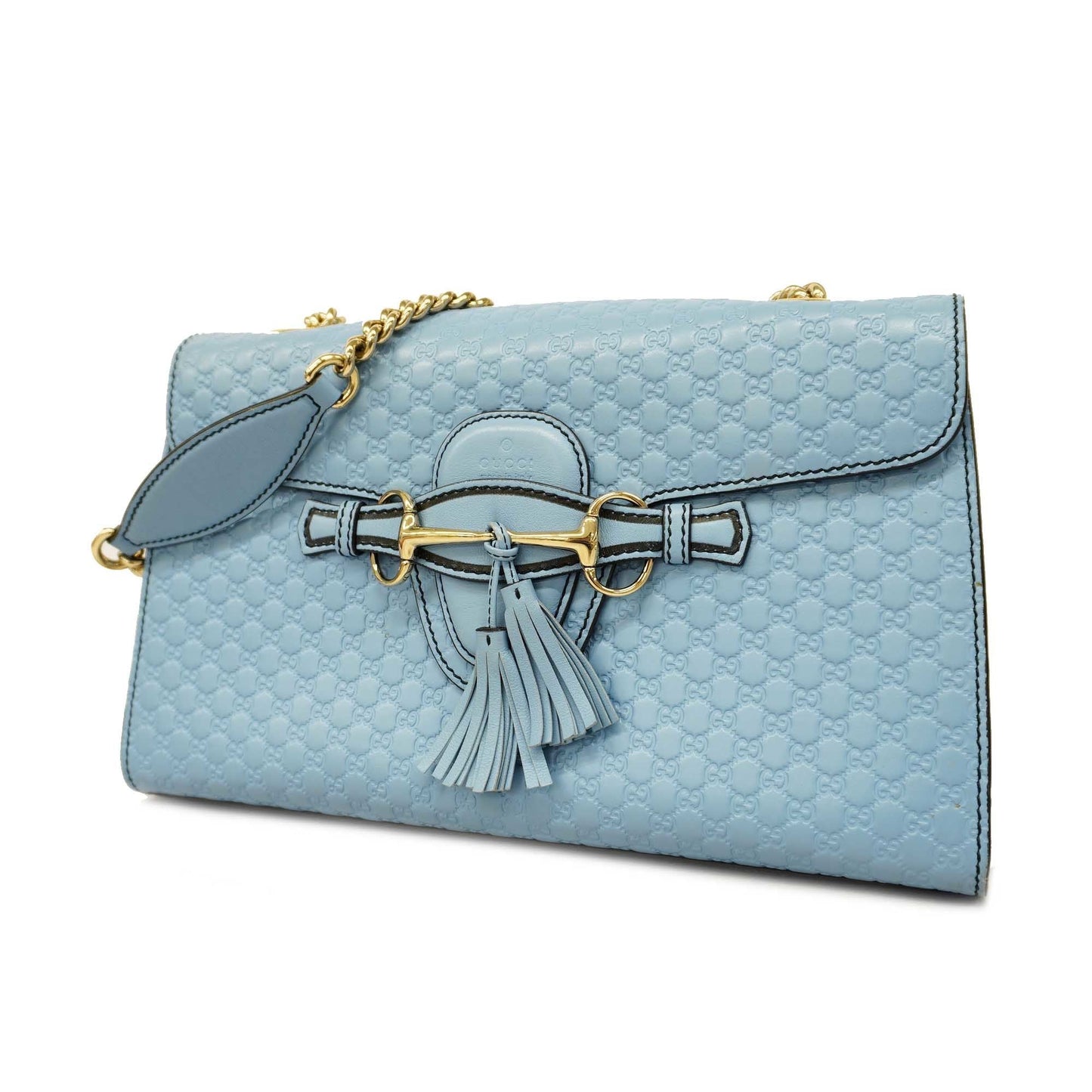 GUCCI Auth Micro GG Emily 449635 Women's Leather Shoulder Bag Light Blue