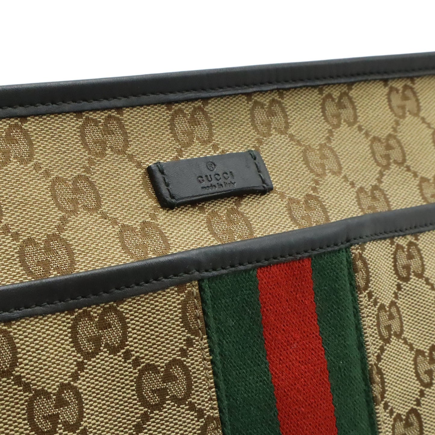 Gucci Gg Canvas Beige Black Green Khaki Red Color Gg Canvas Leather Shoulder Bag ( )