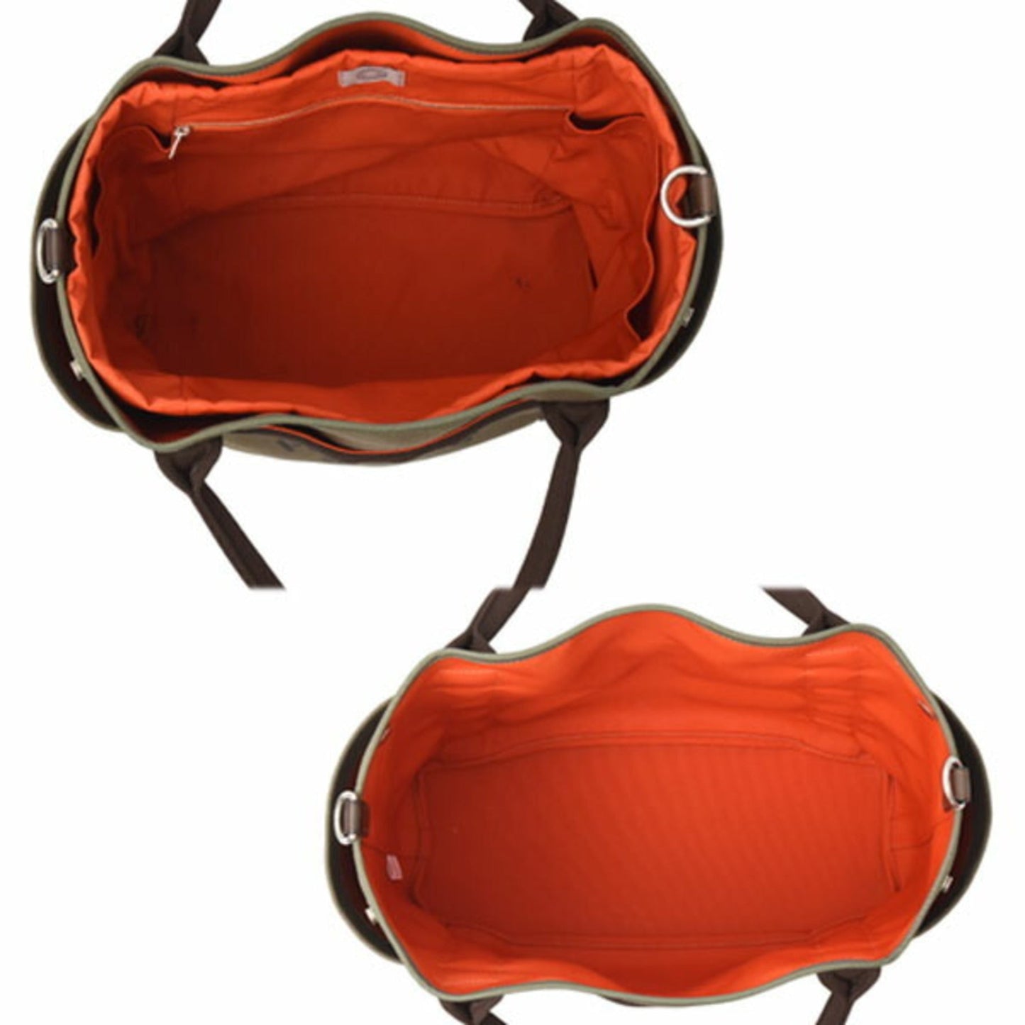 Hermes Feu Khaki Orange Canvas Tote Bag ( )