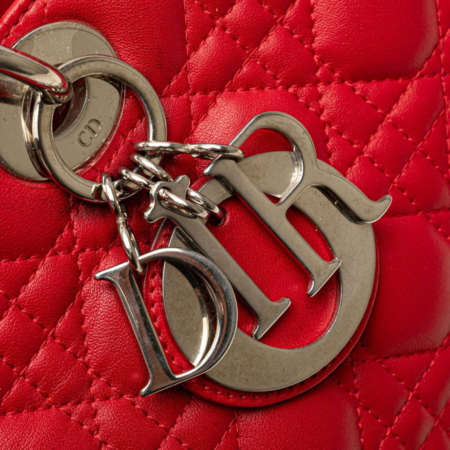 Christian Dior Lady Dior Red Color Leather Handbag Shoulder Bag ()