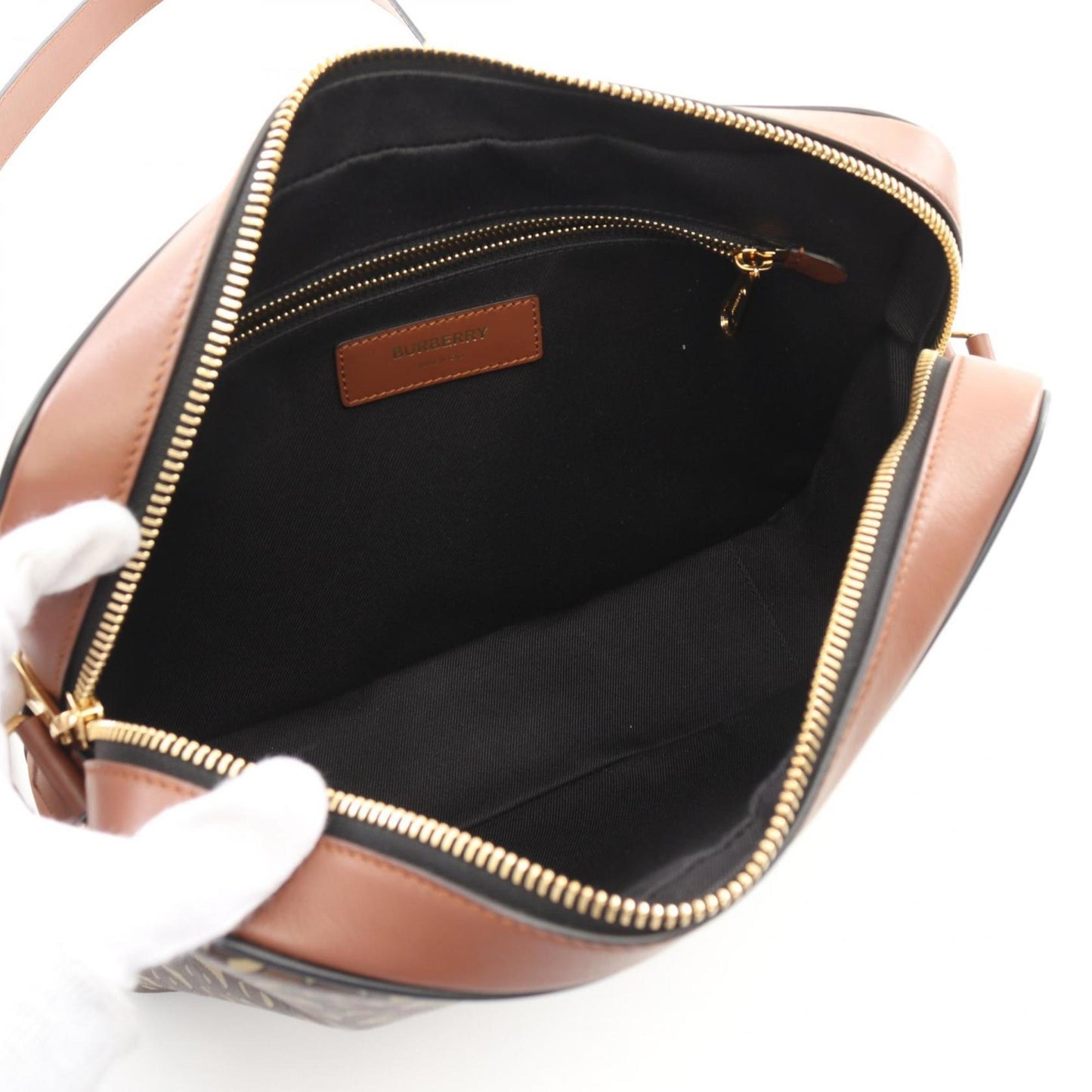 Burberry Beige Brown Pvc Coated Canvas Leather Shoulder Bag ( )