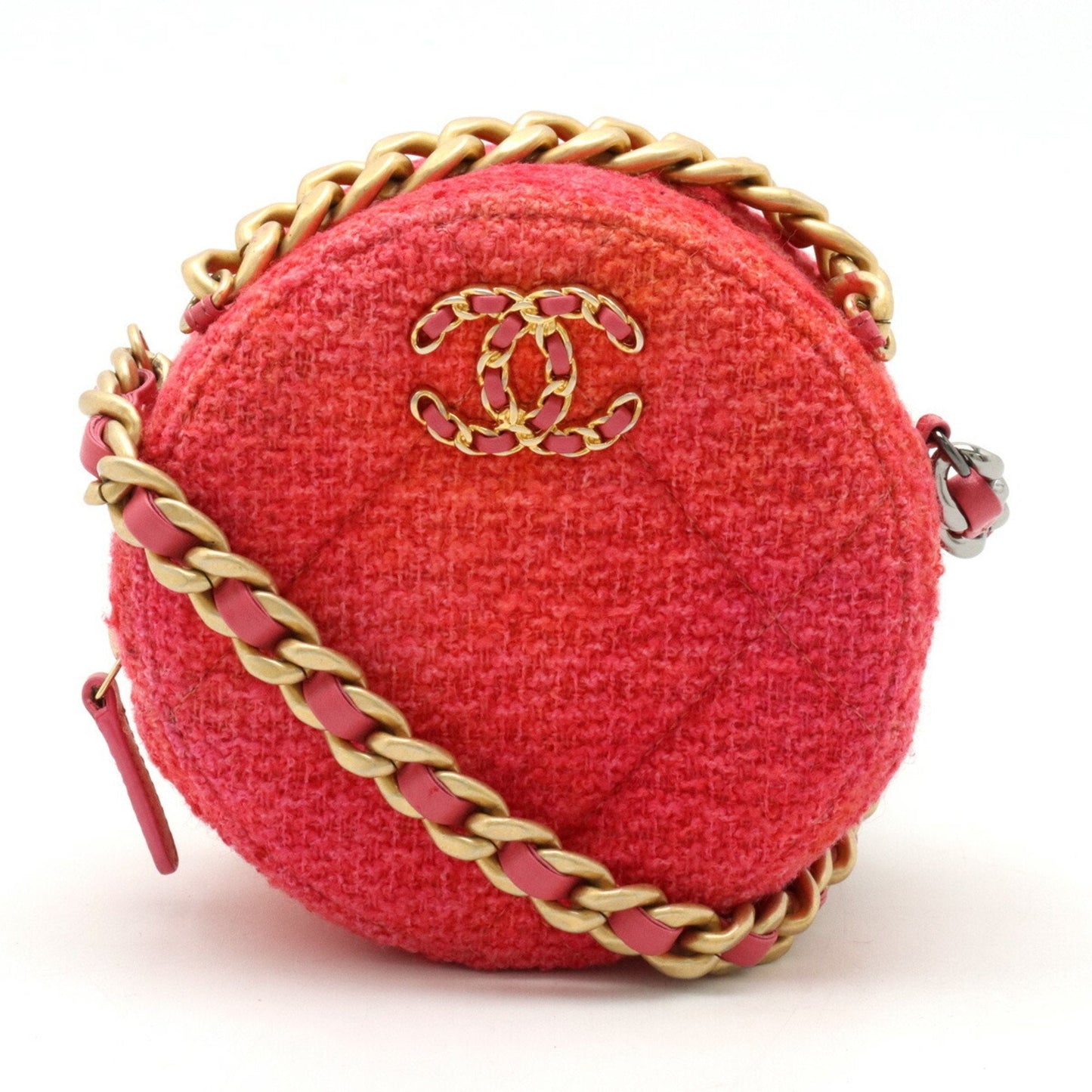 CHANEL Chanel CHANEL19 Round Chain Shoulder Pochette Tweed Tie-dye Pink Orange AP0945