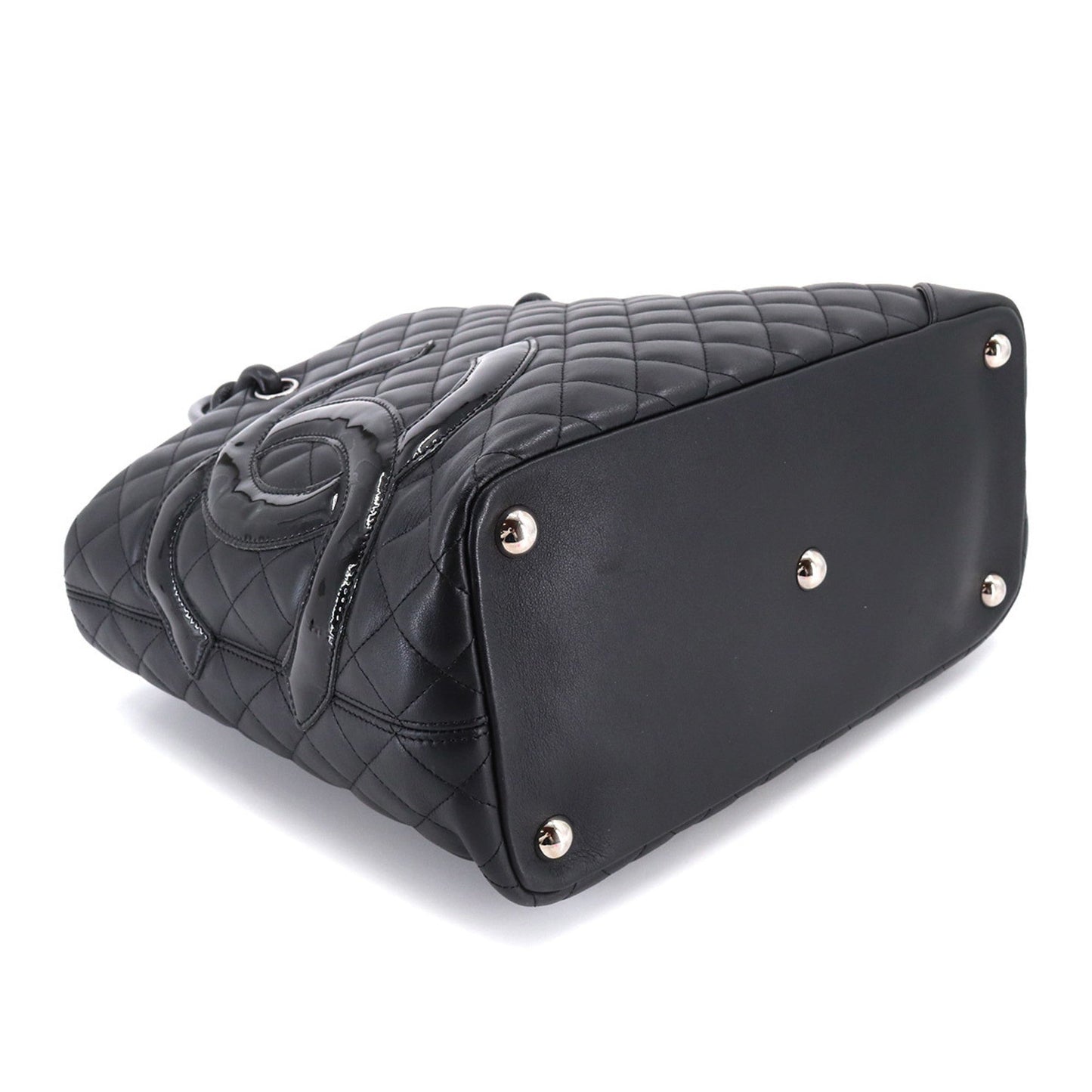 CHANEL Cambon Line Large Tote Bag Leather Enamel Black A25169