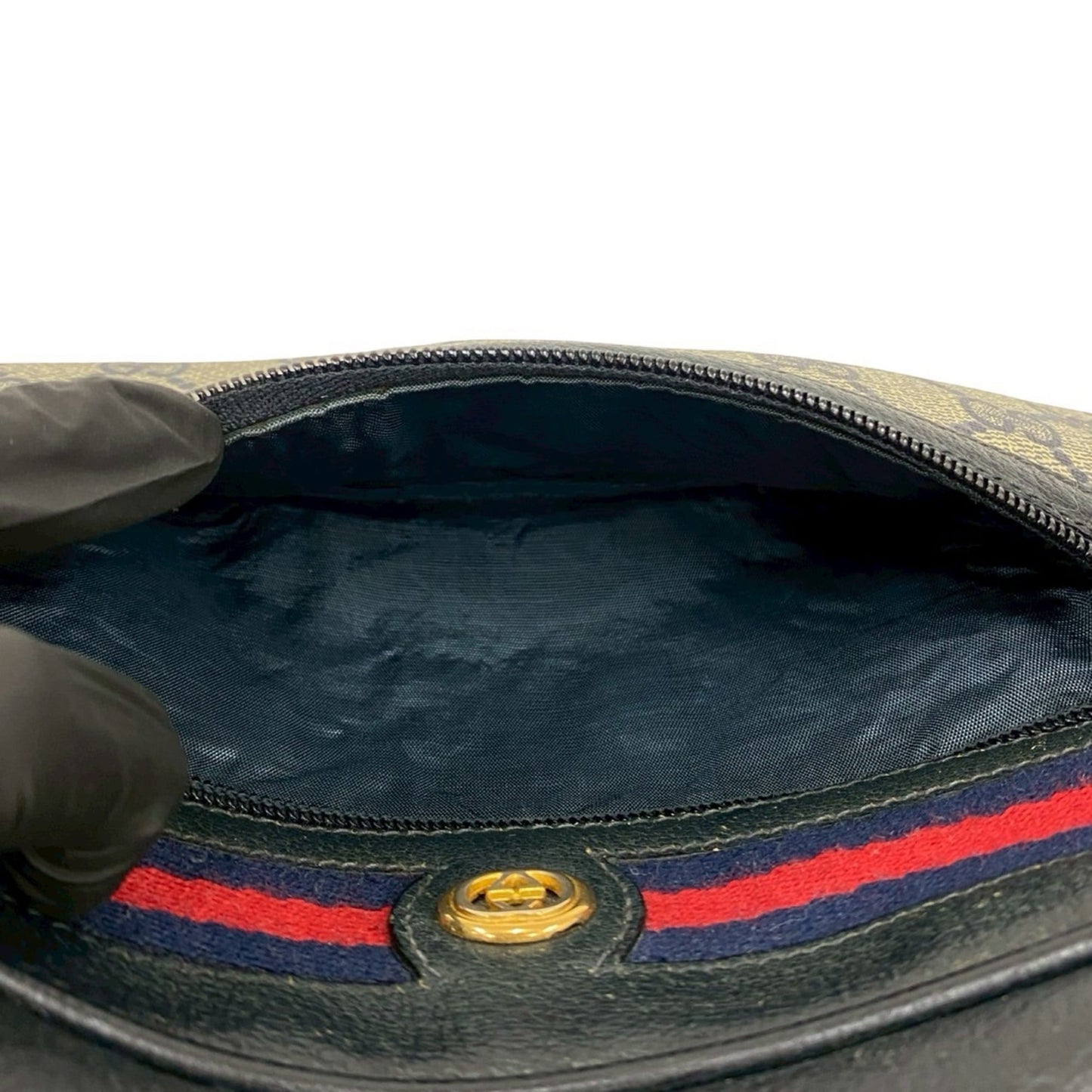 Gucci Navy Red Color Leather Pvc Pochette Shoulder Bag ( )