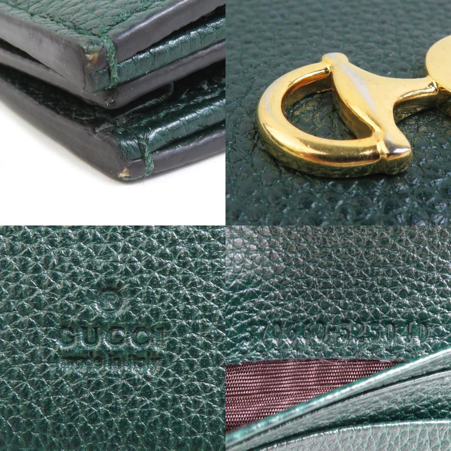 Gucci Gold Silver Dark Green Leather Metal Chain/Shoulder Wallet ( )