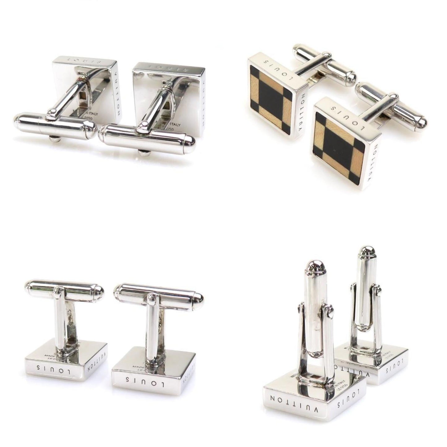 LOUIS VUITTON Cufflinks Silver 925/Wood Silver/Black/Beige Men's