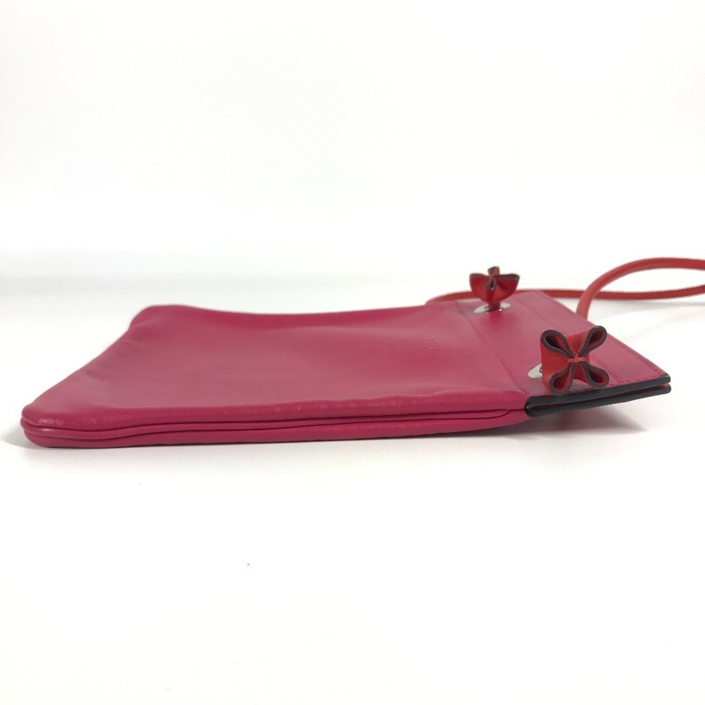 Hermes Pink Red Color Leather Pochette Shoulder Bag ( )