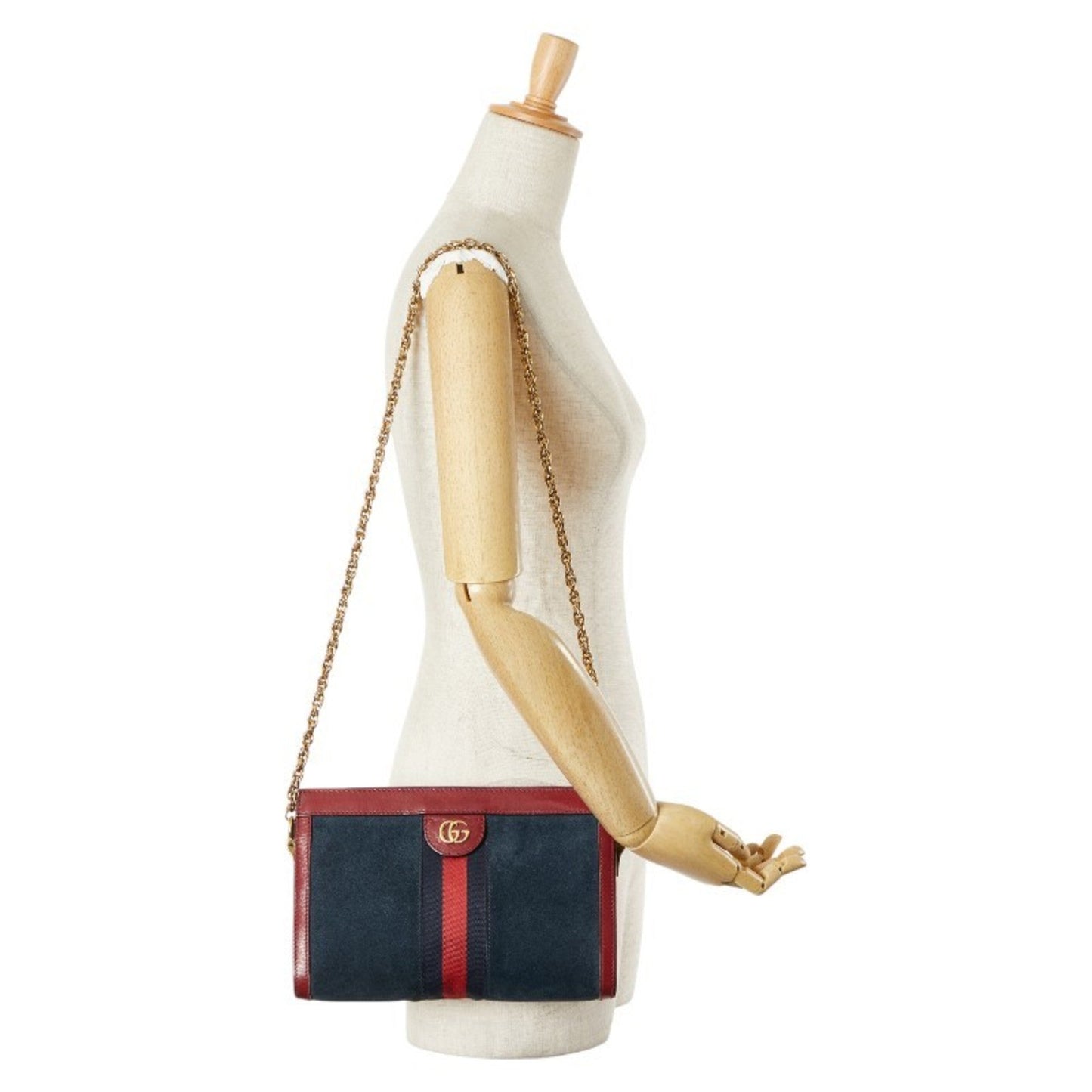 Gucci Navy Red Color Leather Suede Shoulder Bag ( )