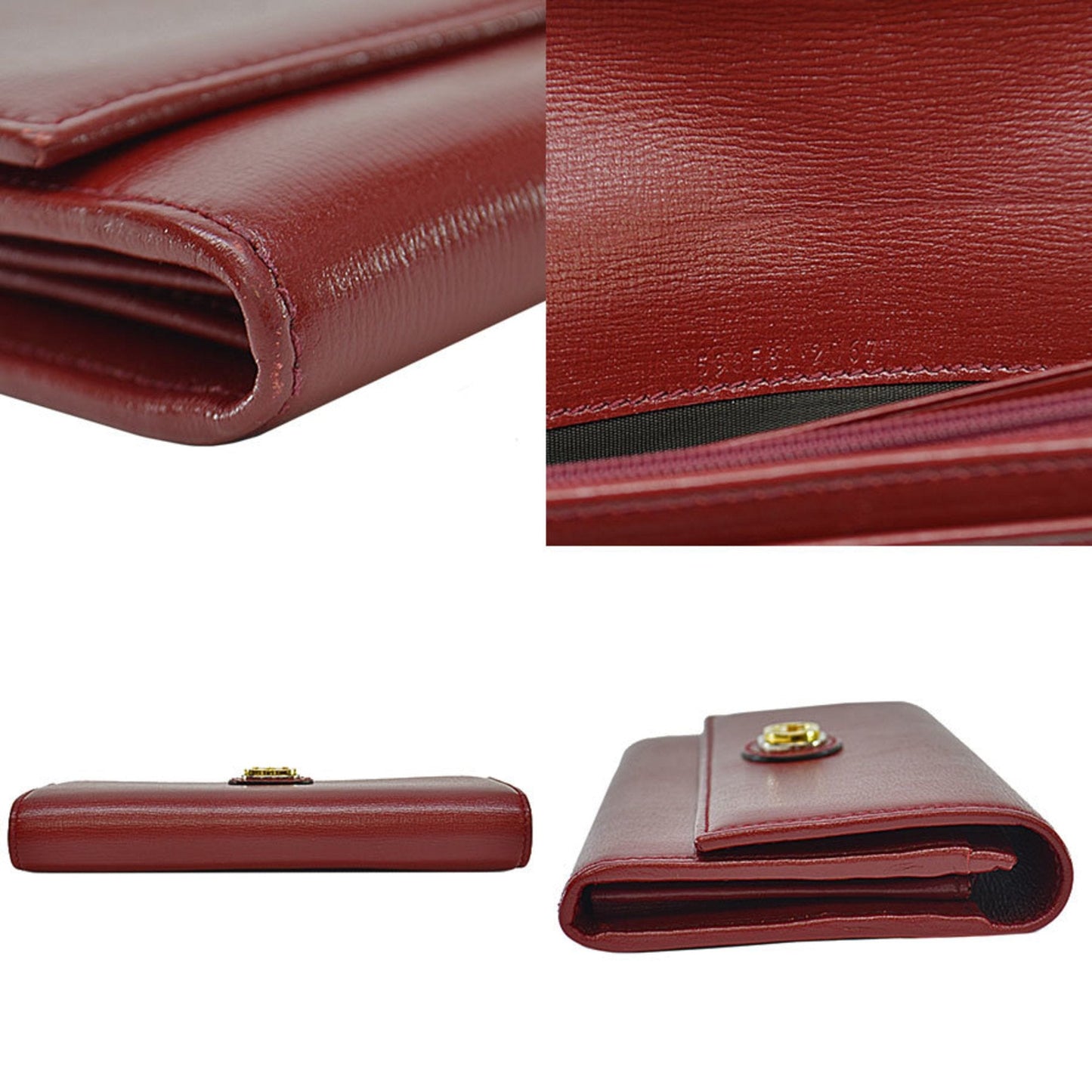 Gucci Gold Red Color Leather Long Wallet (Bi-Fold) ( )