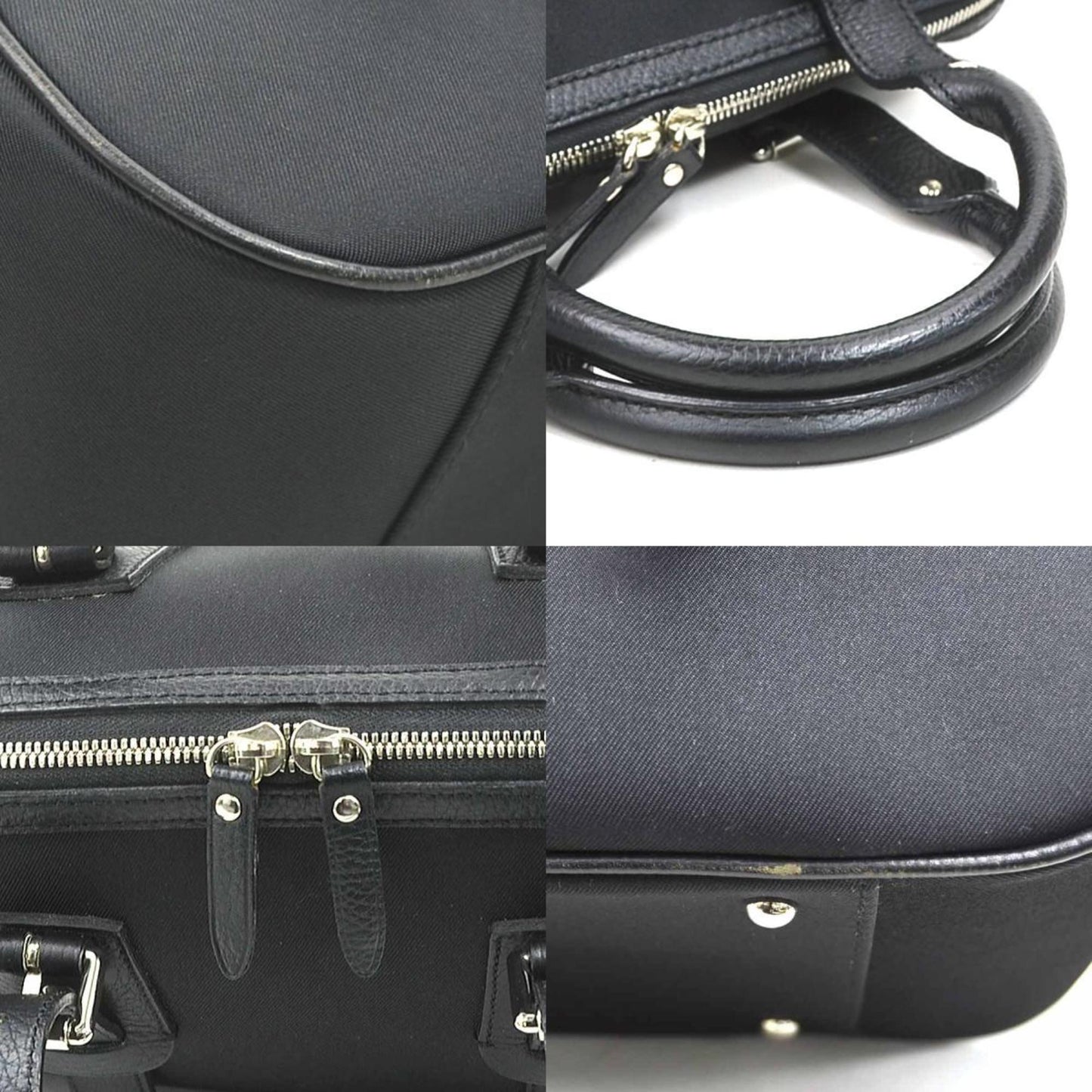 Burberry Beige Black Nylon Canvas Leather Handbag ( )