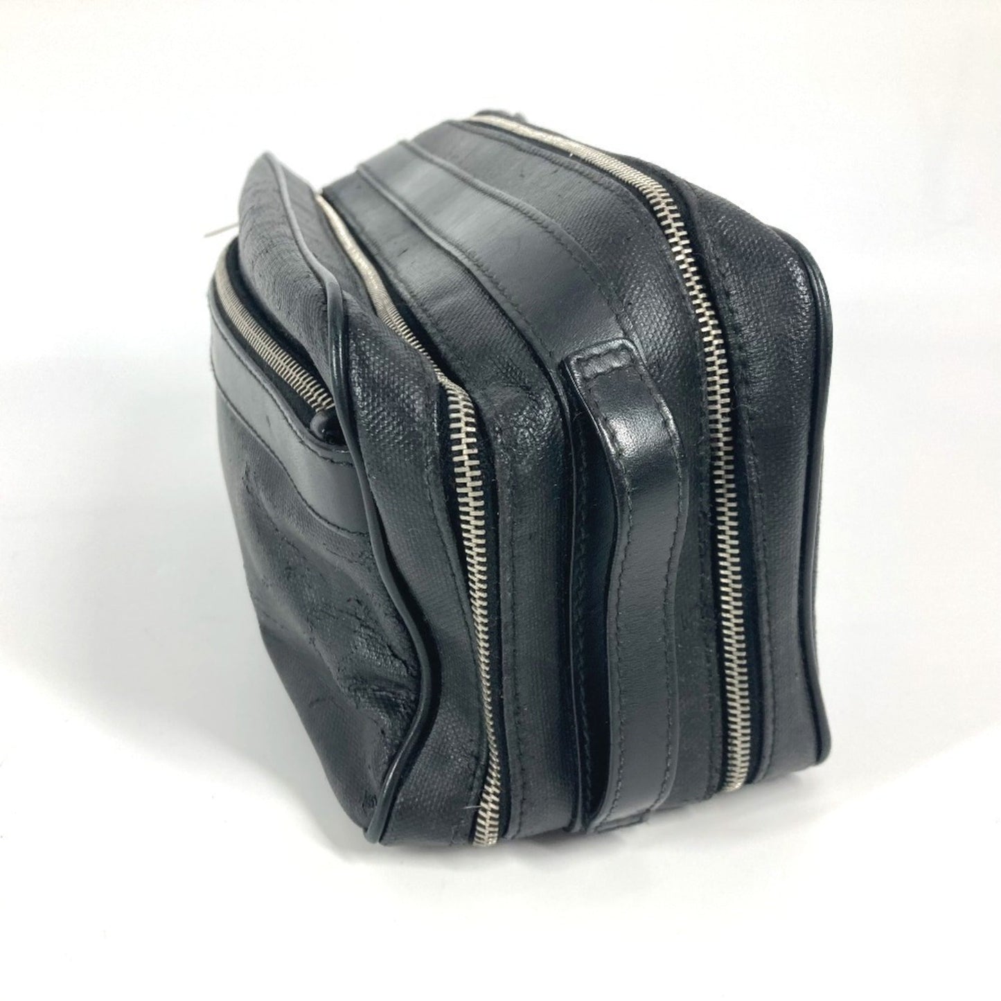Christian Dior Black Leather Coated Canvas Clutch Bag Pouch ()