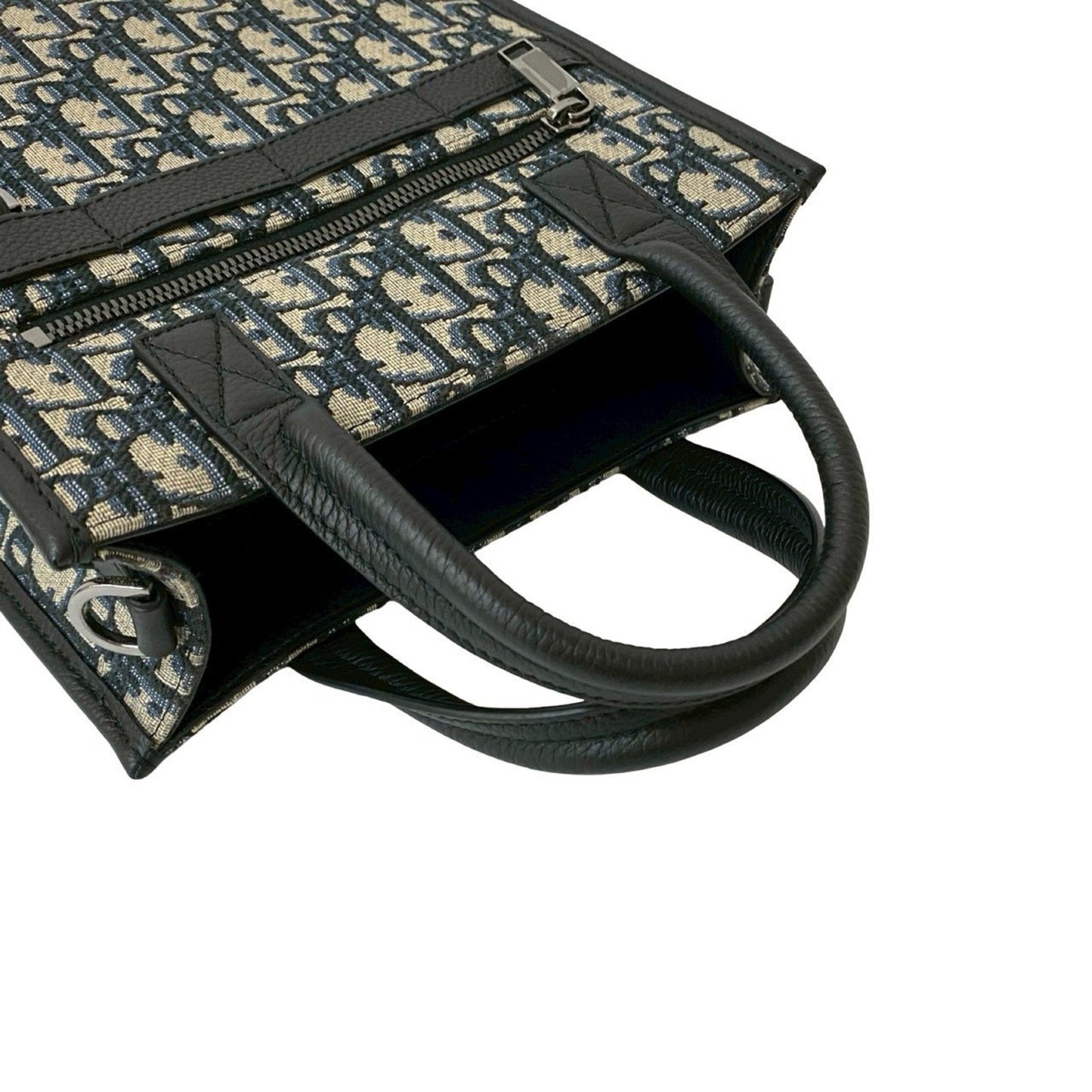 Christian Dior Black Navy Leather Canvas Handbag Shoulder Bag ()