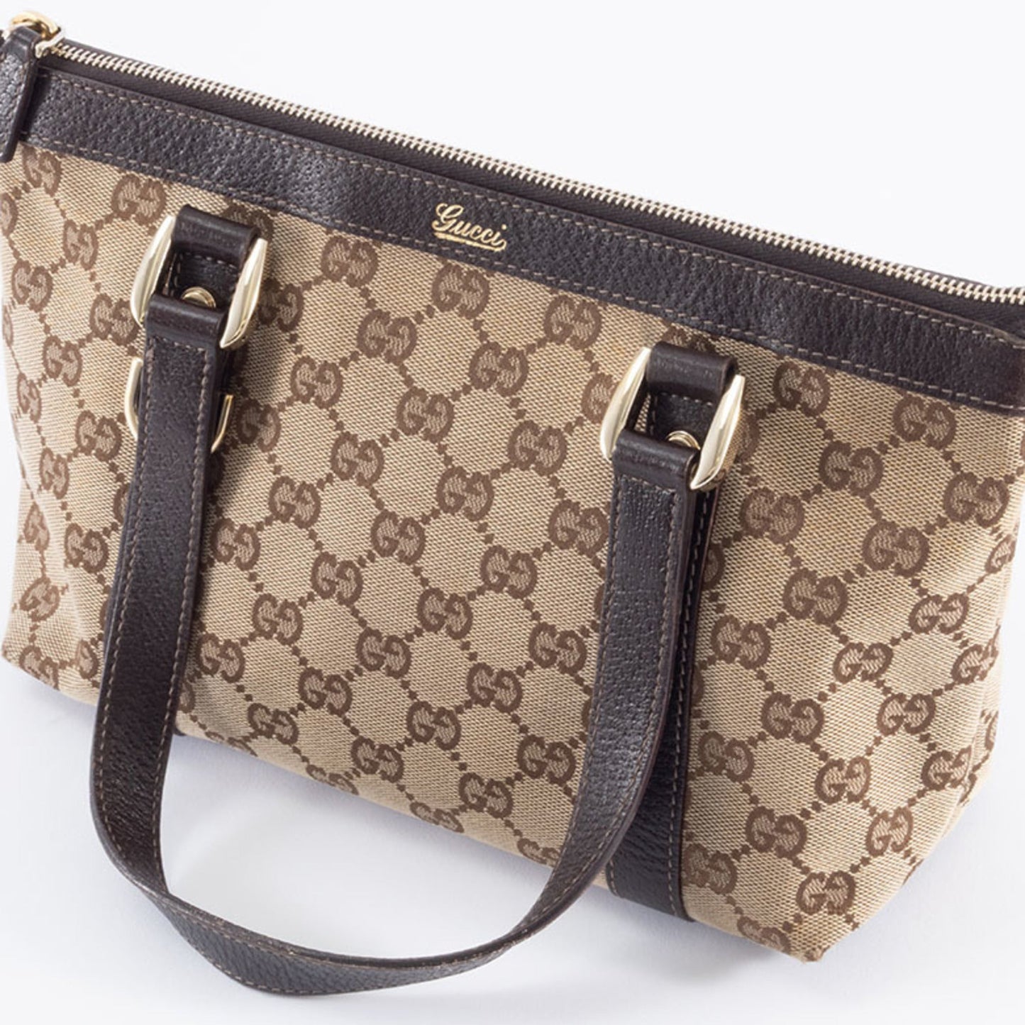 Gucci Gg Canvas Beige Brown Gg Canvas Leather Tote Bag ( )