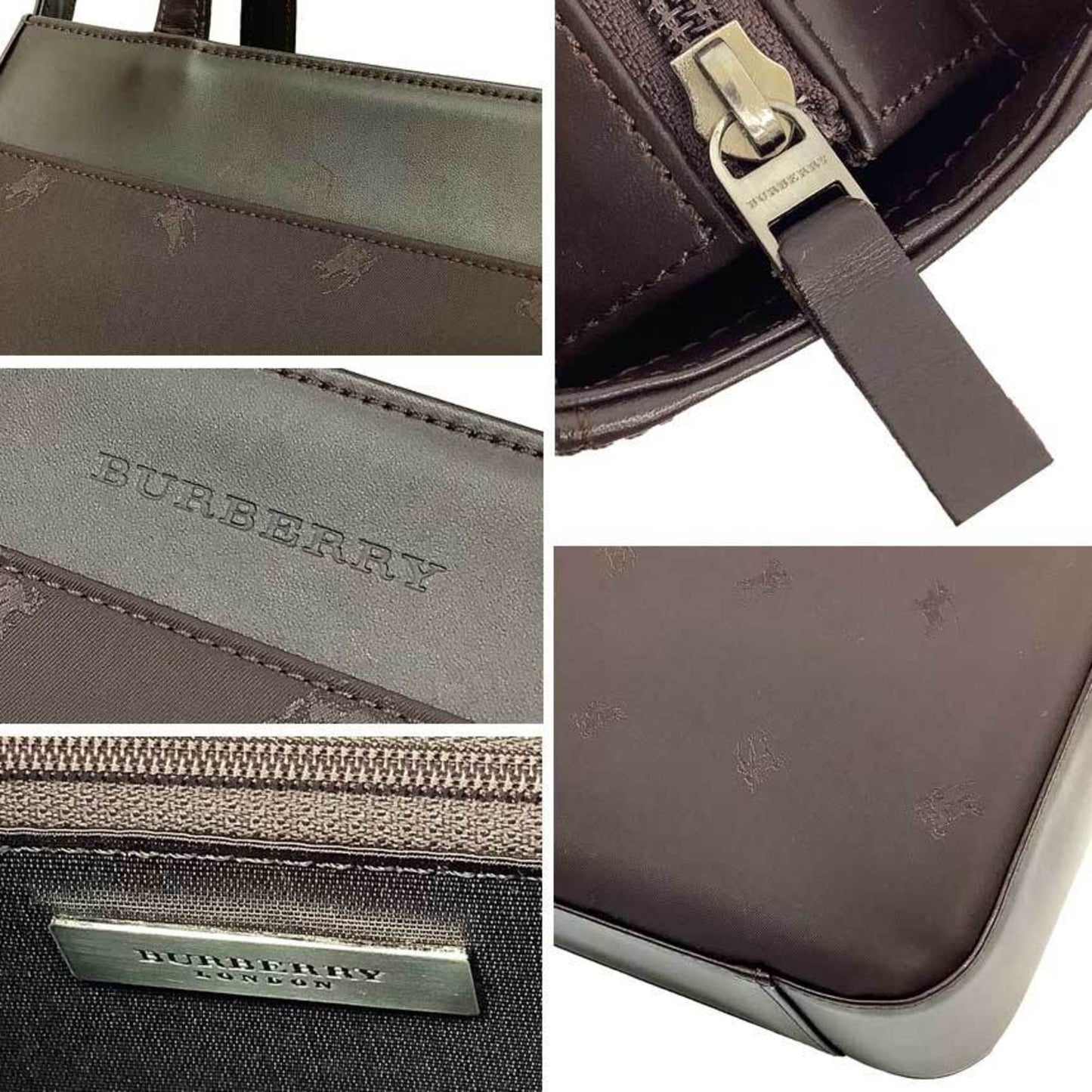 Burberry Brown Nylon Leather Handbag Tote Bag ( )