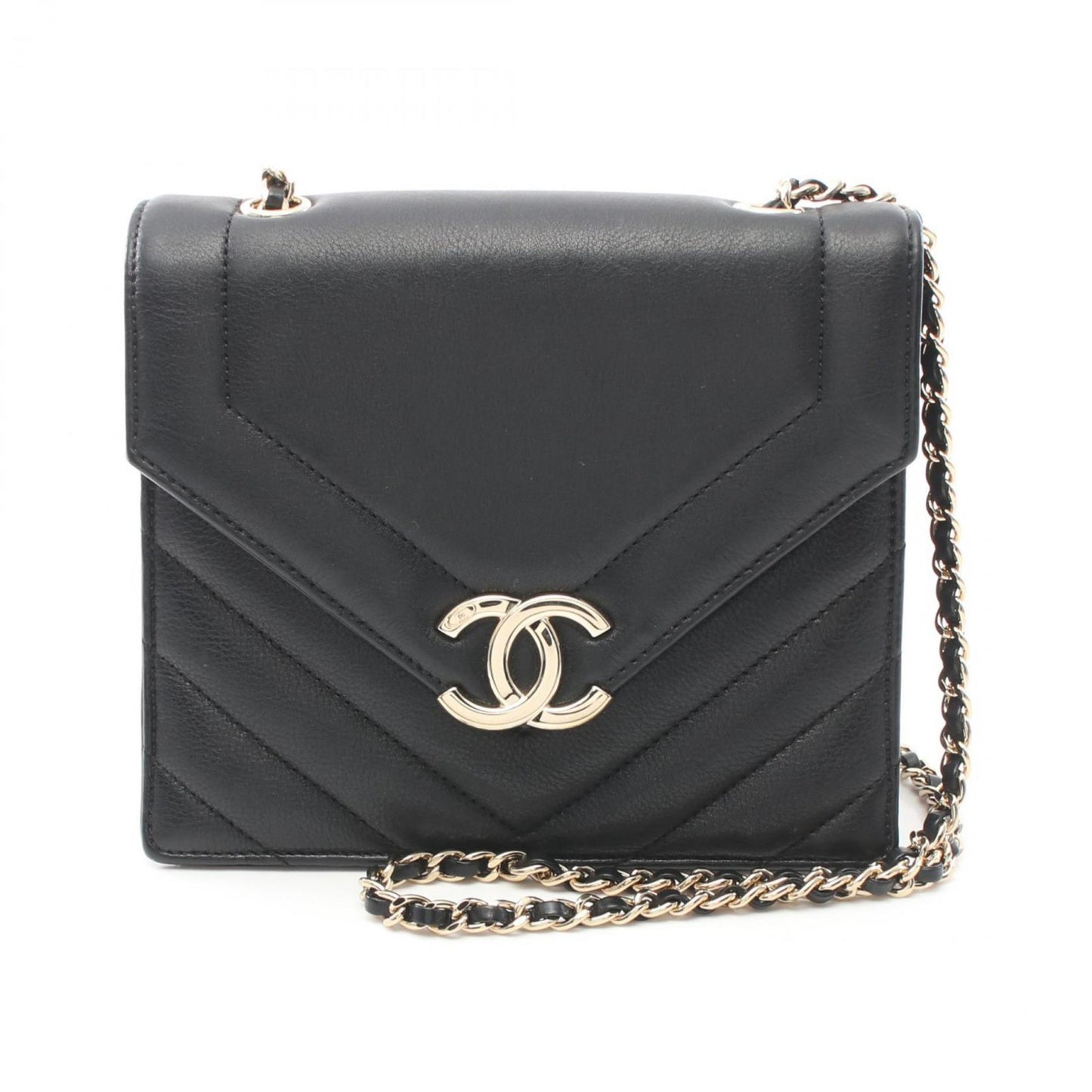 CHANEL Chevron V-stitch shoulder bag, leather, women's, black