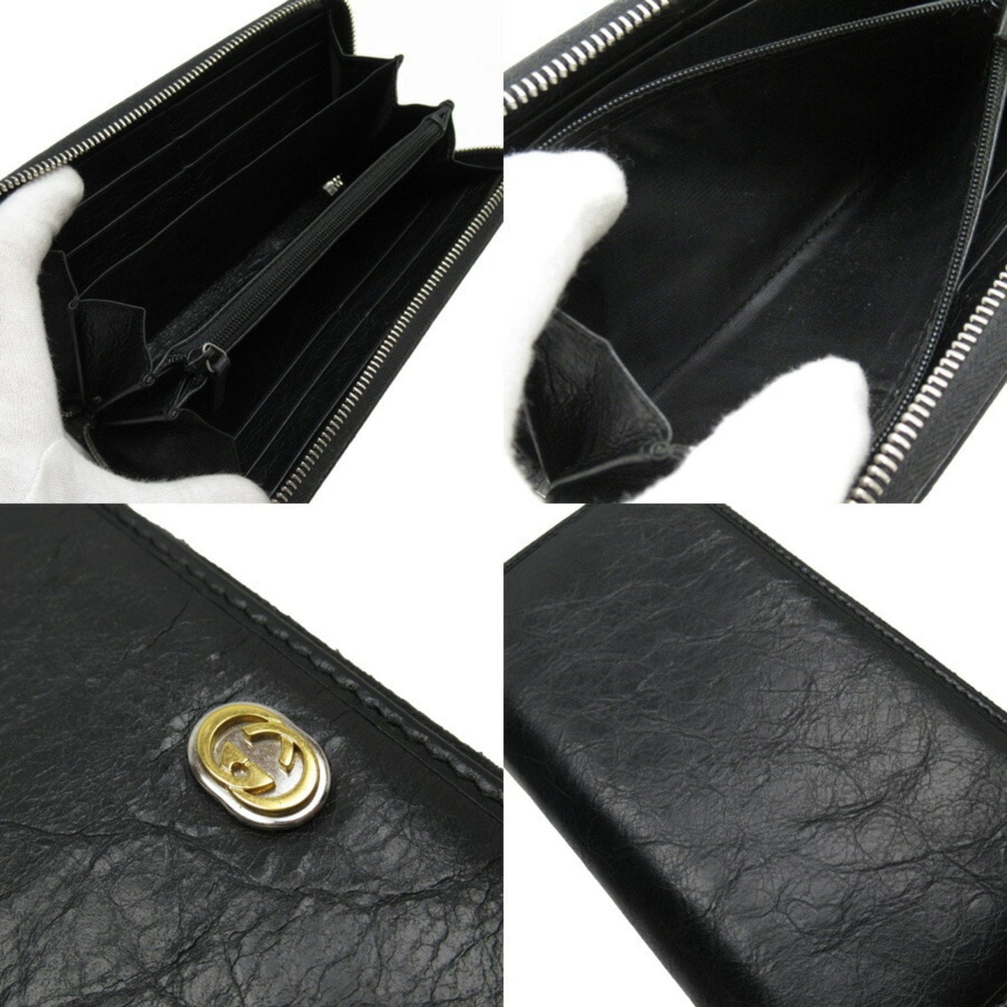 Gucci Black Gold Silver Leather Long Wallet (Bi-Fold) ( )