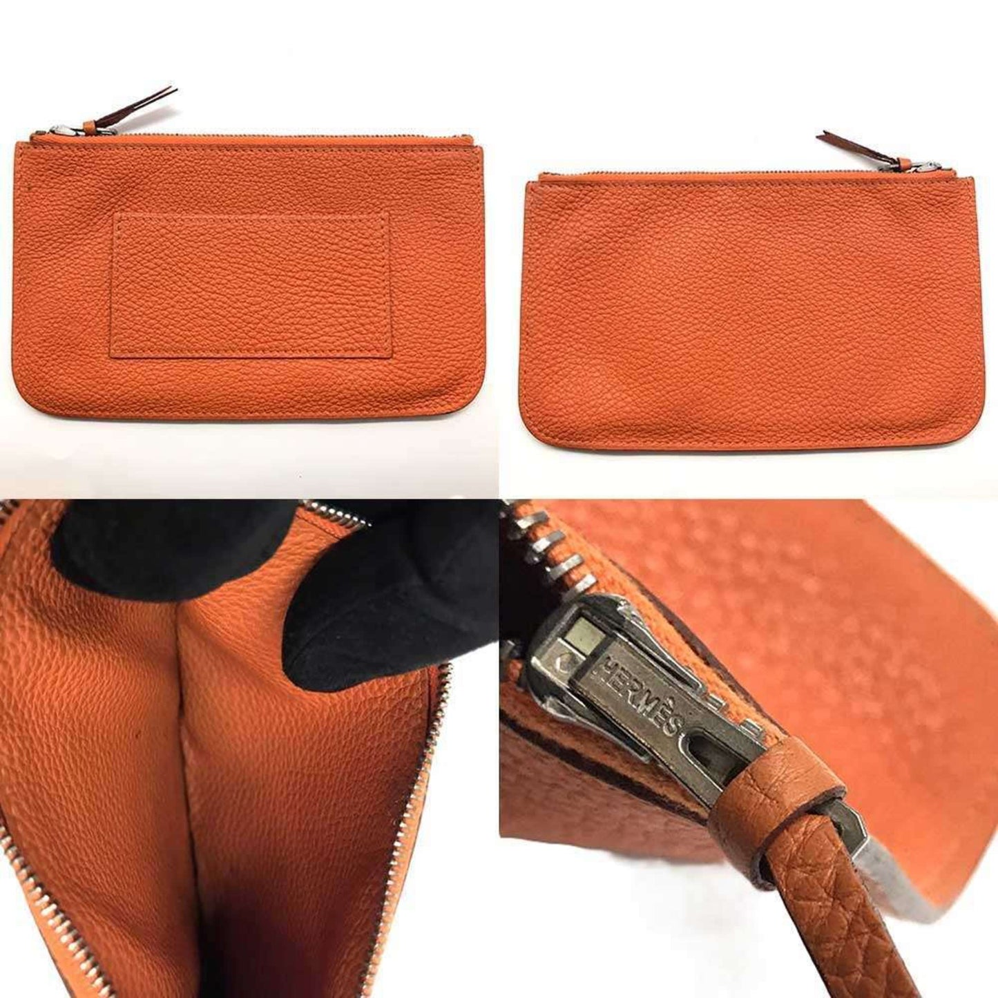 Hermes Orange Taurillon Clemence Leather Pouch ( )
