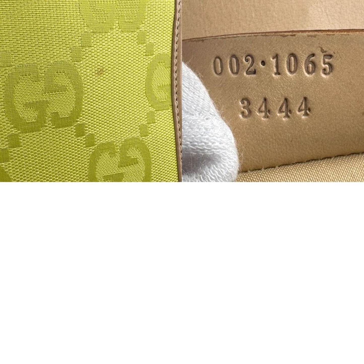Gucci Beige Green Yellow Nylon Canvas Leather Handbag Shoulder Bag ( )