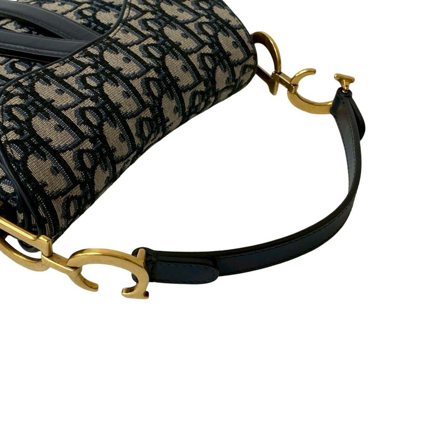 Christian Dior Navy Canvas Leather Handbag Saddle Bag Shoulder Bag ()