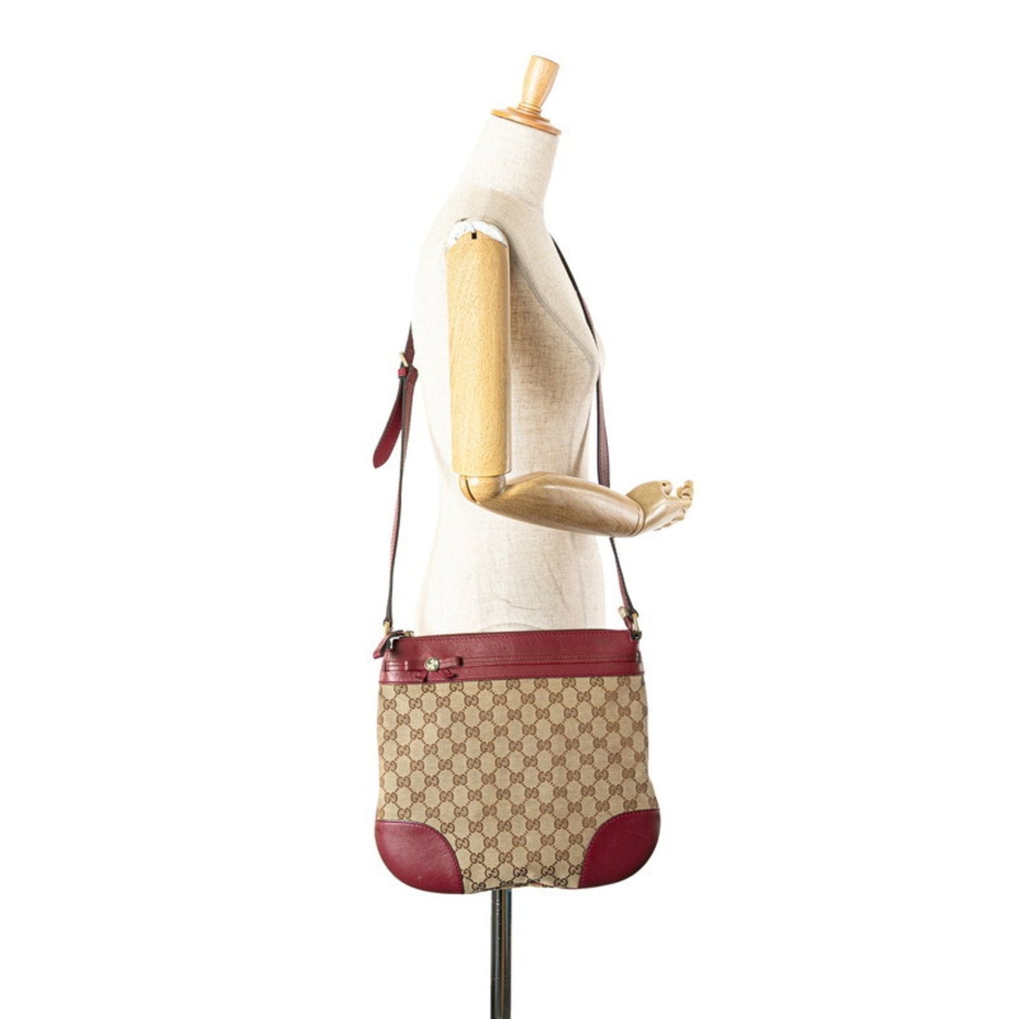 Gucci Beige Wine Canvas Leather Shoulder Bag ( )