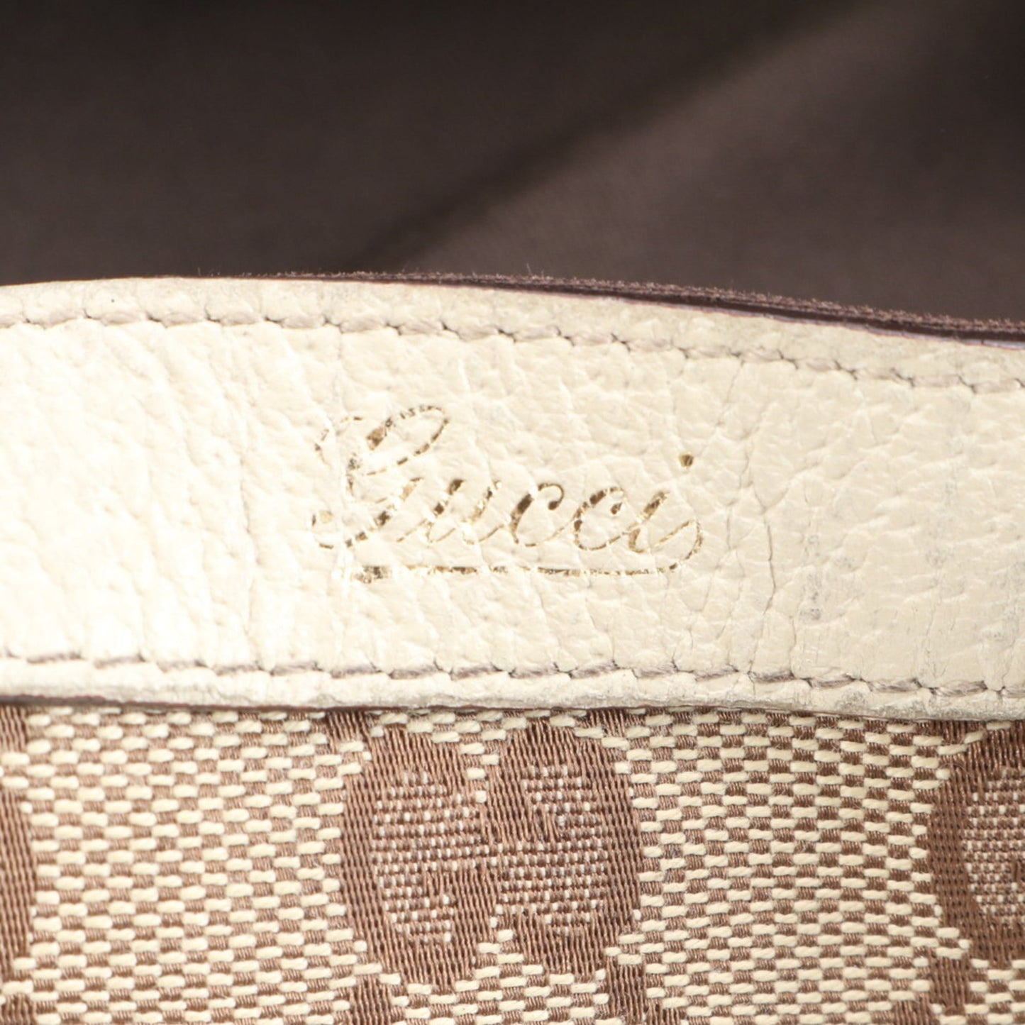 Gucci Brown White Leather Canvas Shoulder Bag ( )