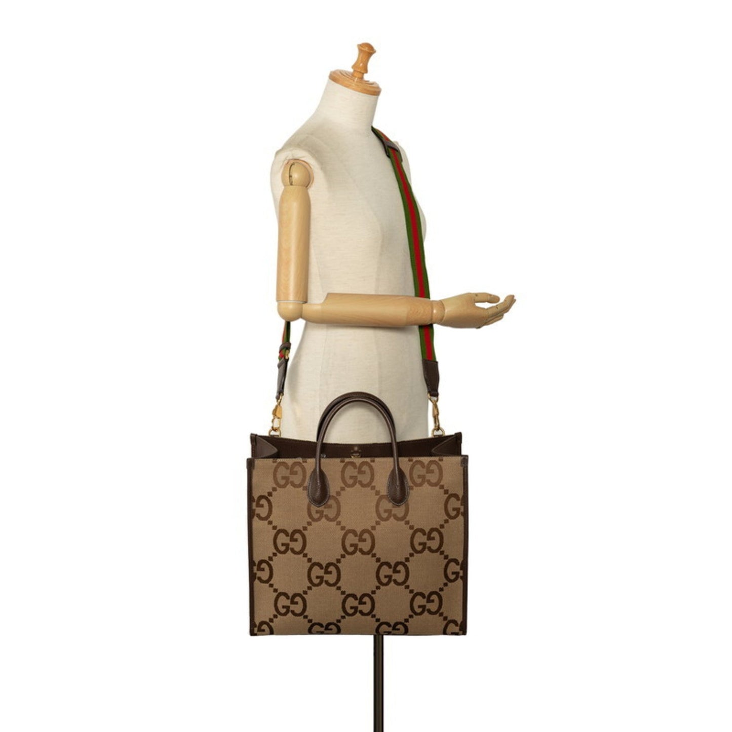 Gucci Beige Multi-Color Canvas Leather Shoulder Bag Tote Bag ( )