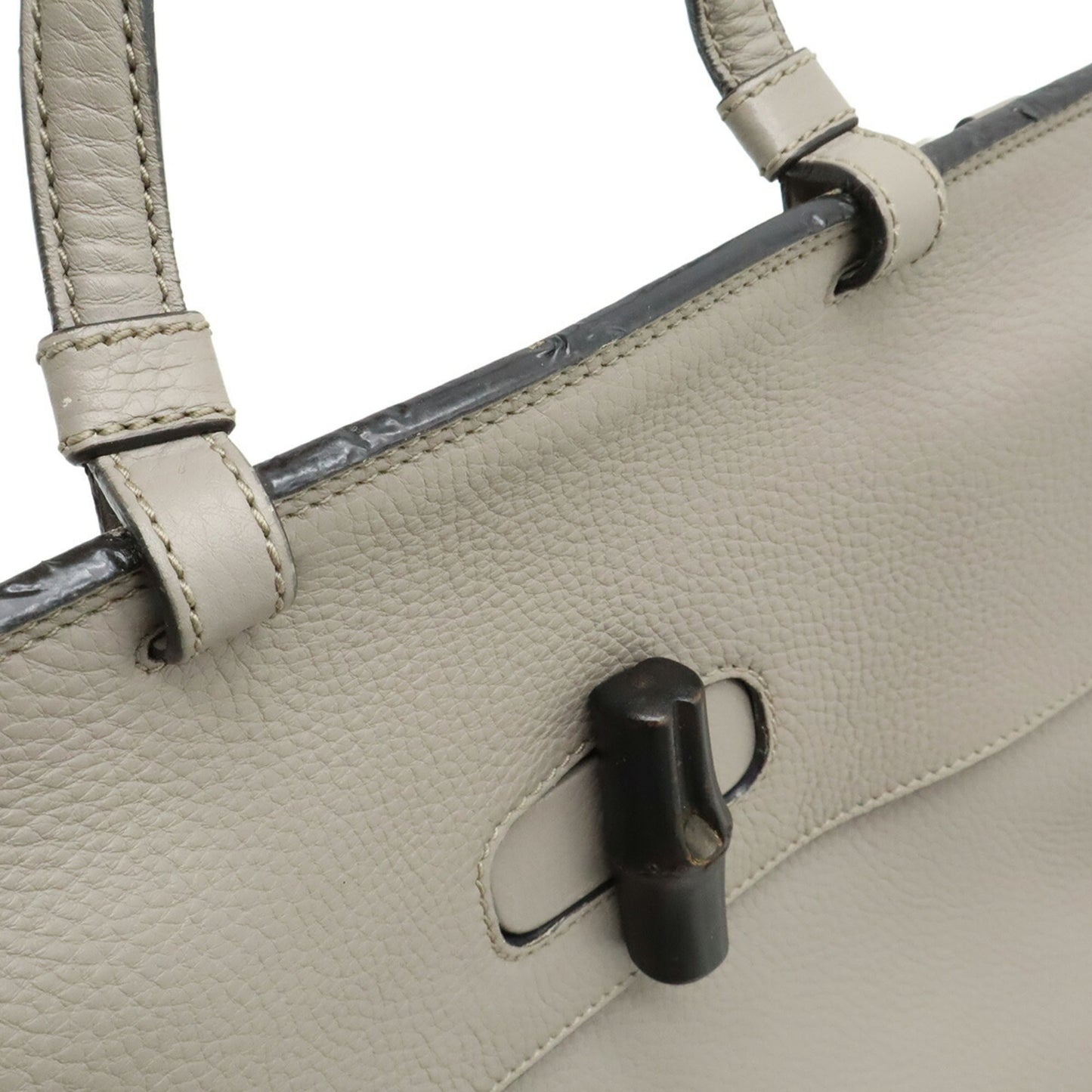 Gucci Gray Bamboo Leather Handbag Shoulder Bag ( )