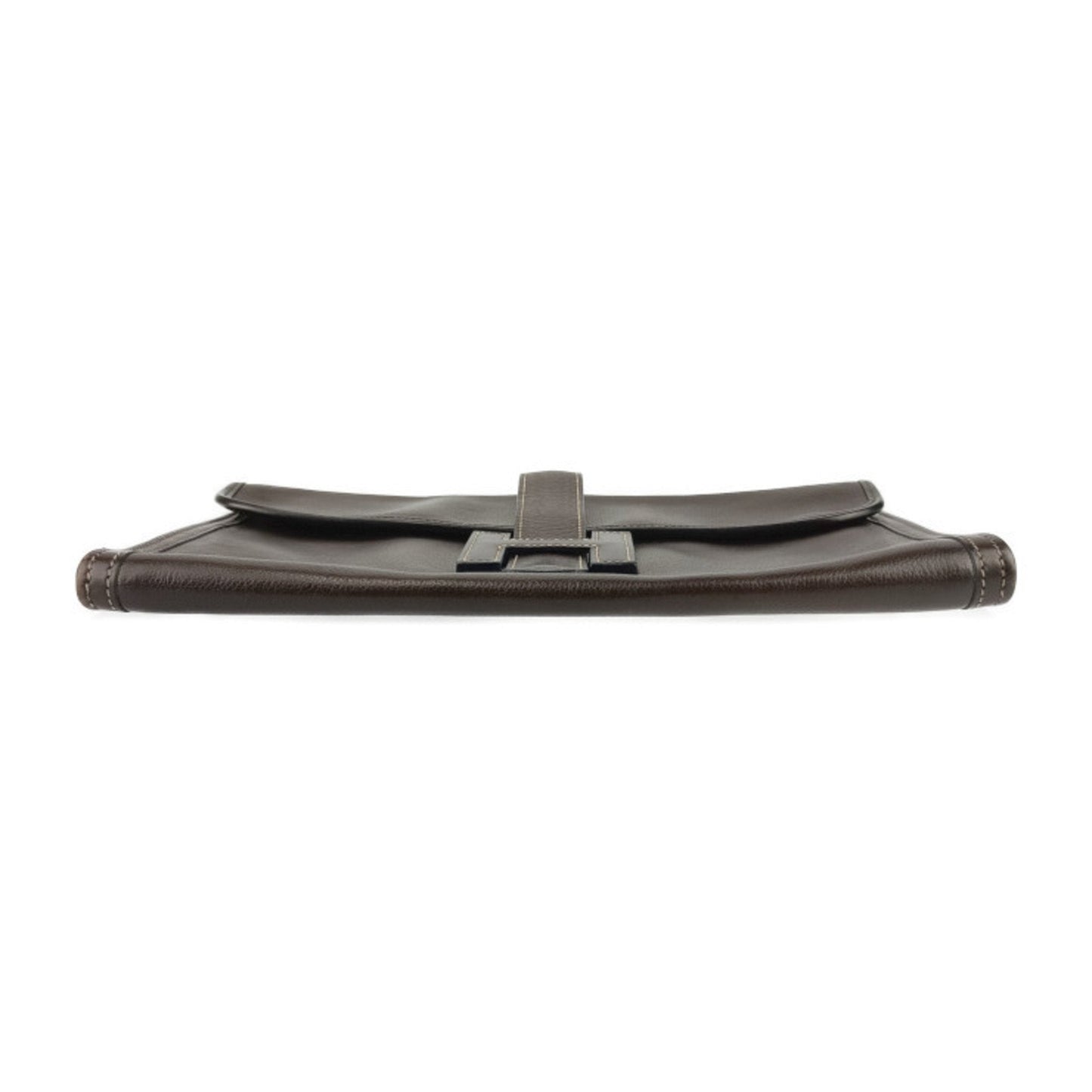 Hermes Dark Brown Leather Clutch Bag Handbag ( )