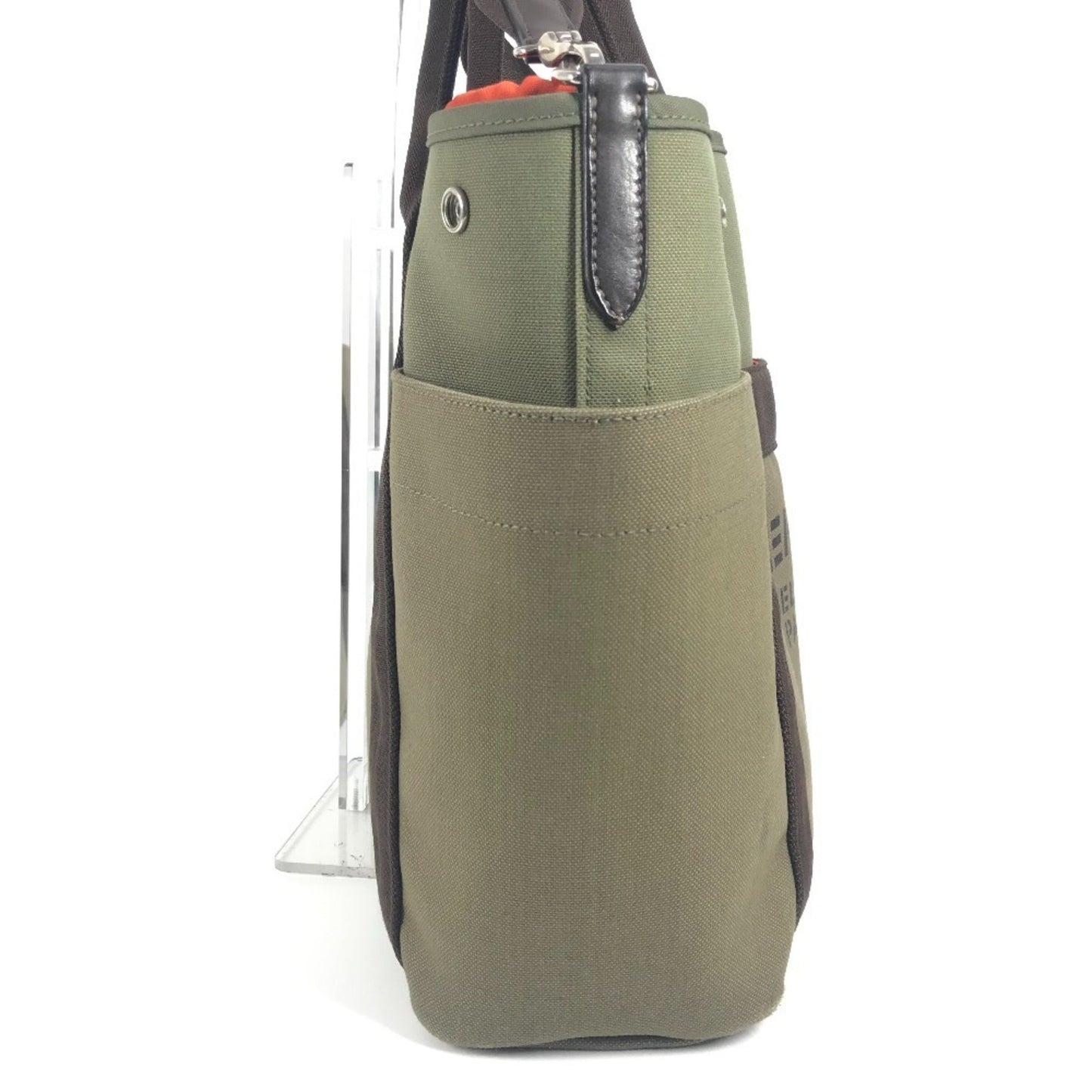 Hermes Brown Khaki Canvas Leather Shoulder Bag Tote Bag ( )