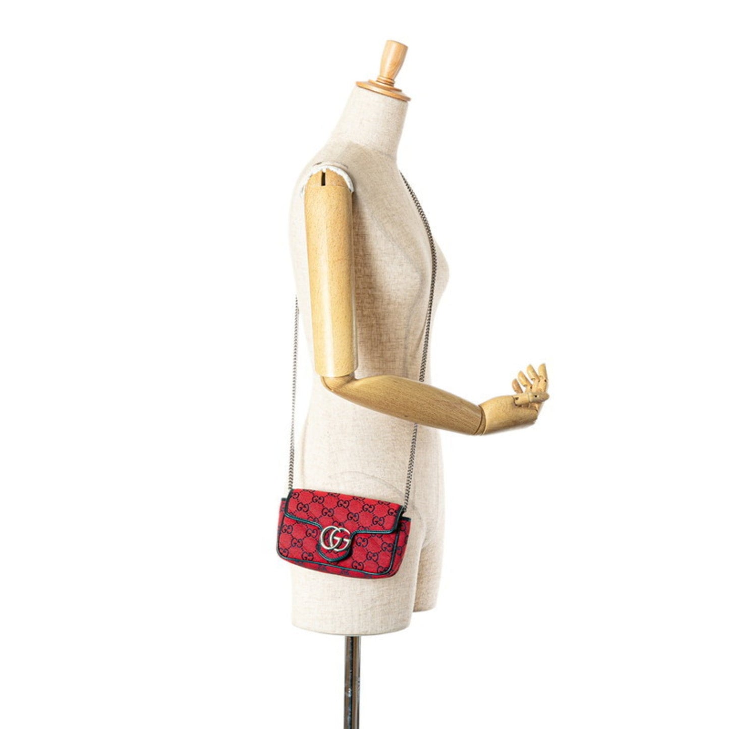 Gucci Navy Red Color Canvas Leather Shoulder Bag ( )