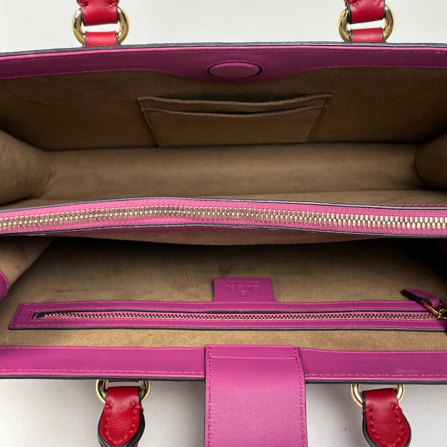 Gucci Brown Pink Red Color Coated Canvas Leather Handbag Shoulder Bag ( )