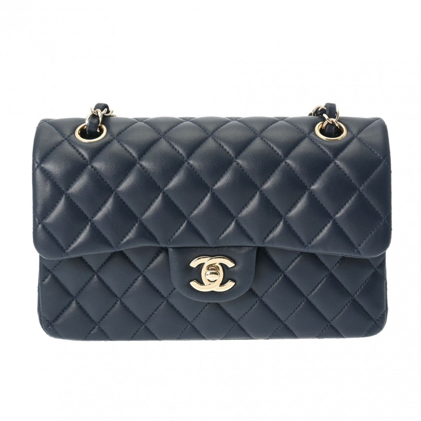 CHANEL Chanel Matelasse Chain Shoulder 23cm W Flap Navy Champagne A01113 Women's Lambskin Bag