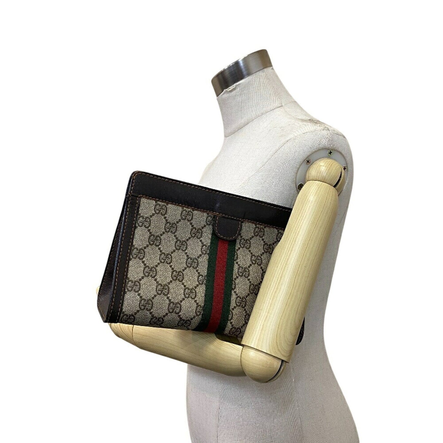 Gucci Brown Pvc Coated Canvas Clutch Bag ( )