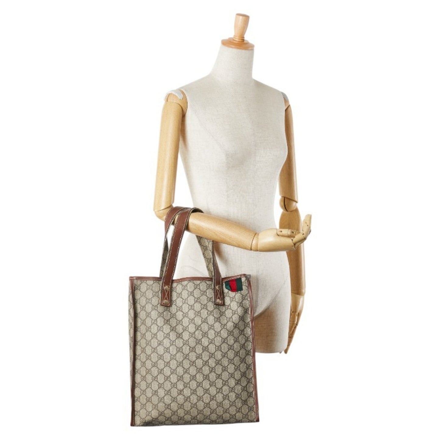 Gucci Sherry Line Beige Brown Pvc Leather Tote Bag ( )