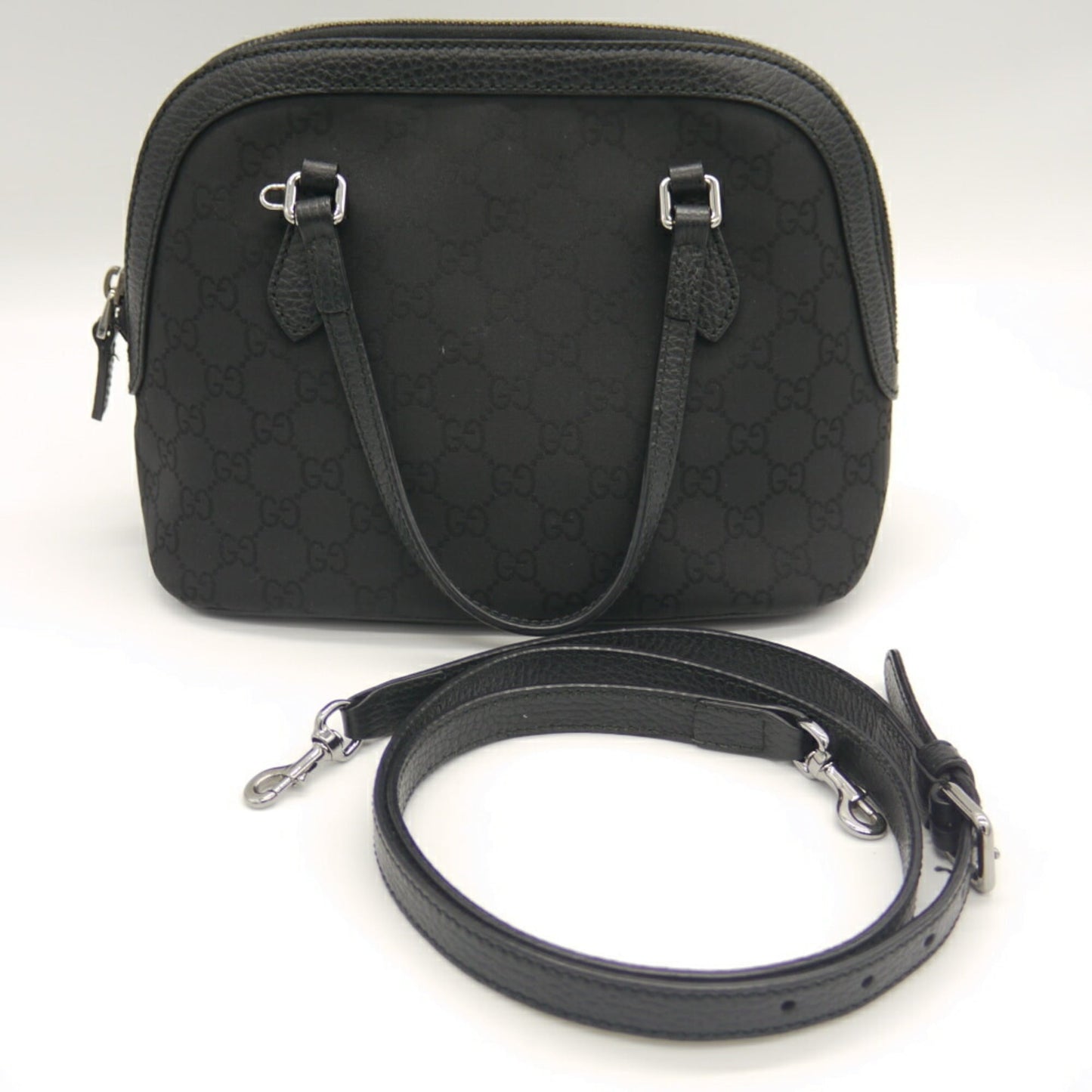 Gucci Black Nylon Leather Handbag Shoulder Bag ( )