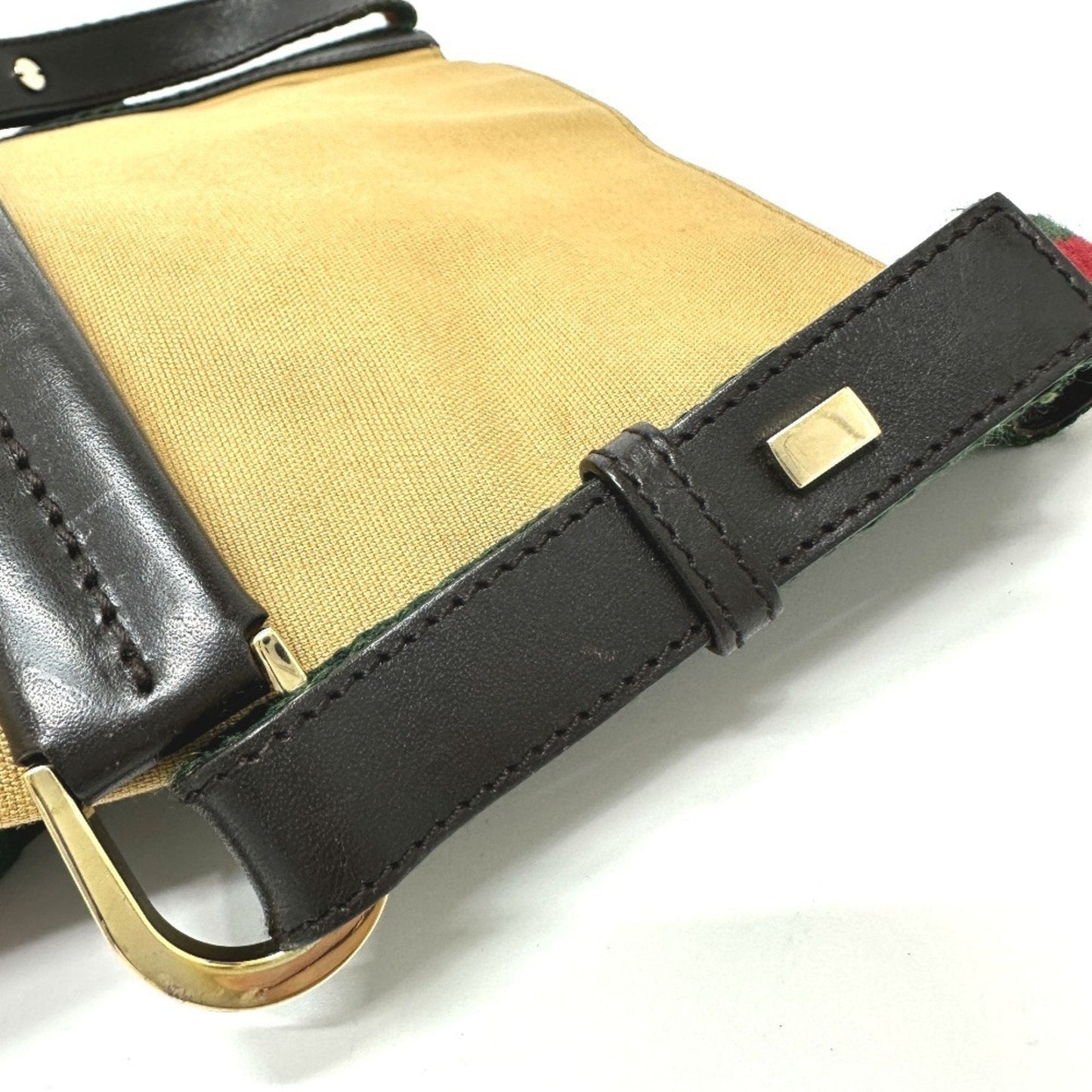 Gucci Beige Leather Canvas Shoulder Bag ( )