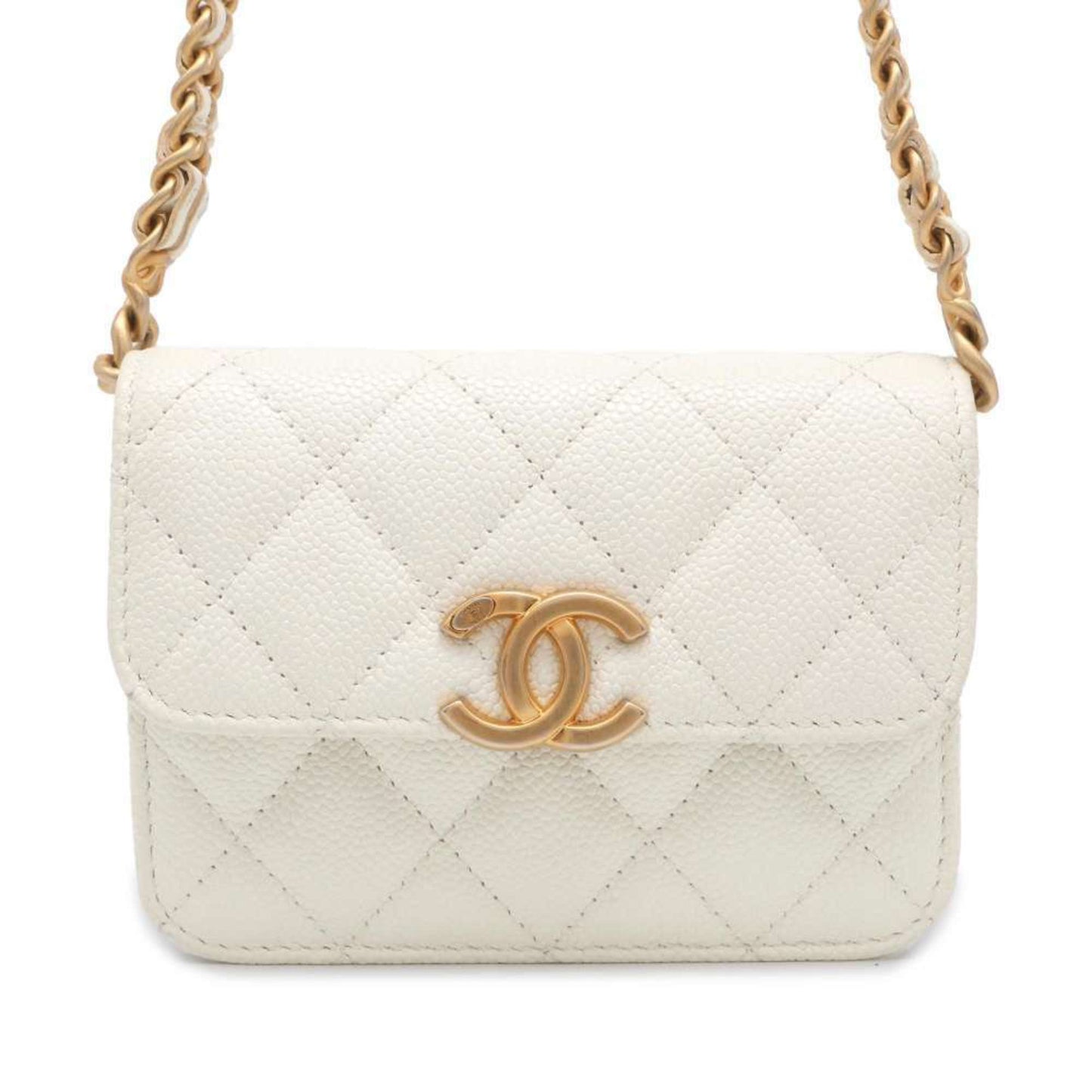 Chanel Chain Shoulder Bag Matelasse Coco Mark Caviar Skin AP2629 CHANEL Pochette White