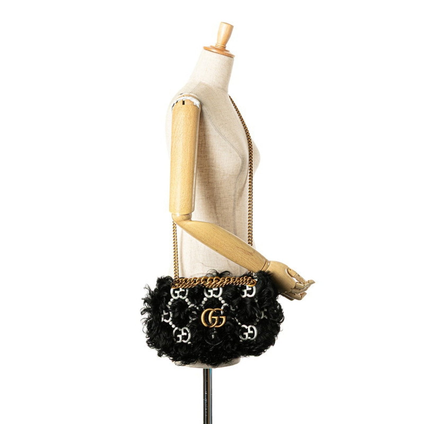 Gucci Black White Faux Fur Leather Handbag Shoulder Bag ( )