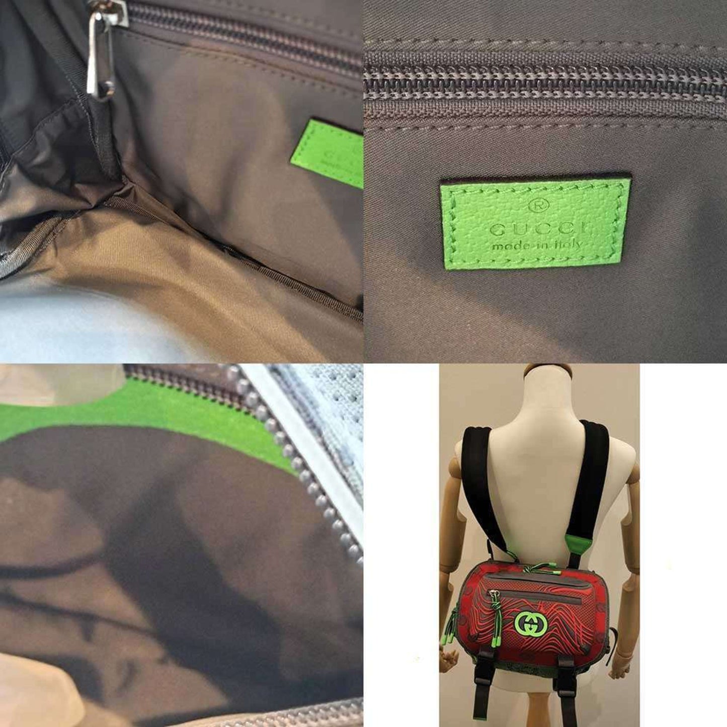 Gucci Gray Green Red Color Nylon Backpack Fanny Pack ( )