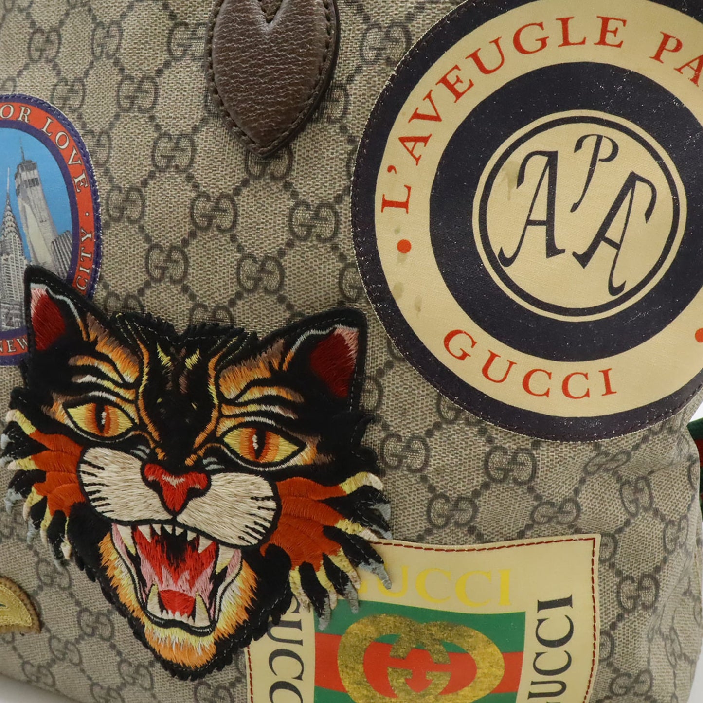 Gucci Beige Beige Brown Brown Multi-Color Gg Supreme Canvas Pvc Leather Shoulder Bag Tote Bag ( )